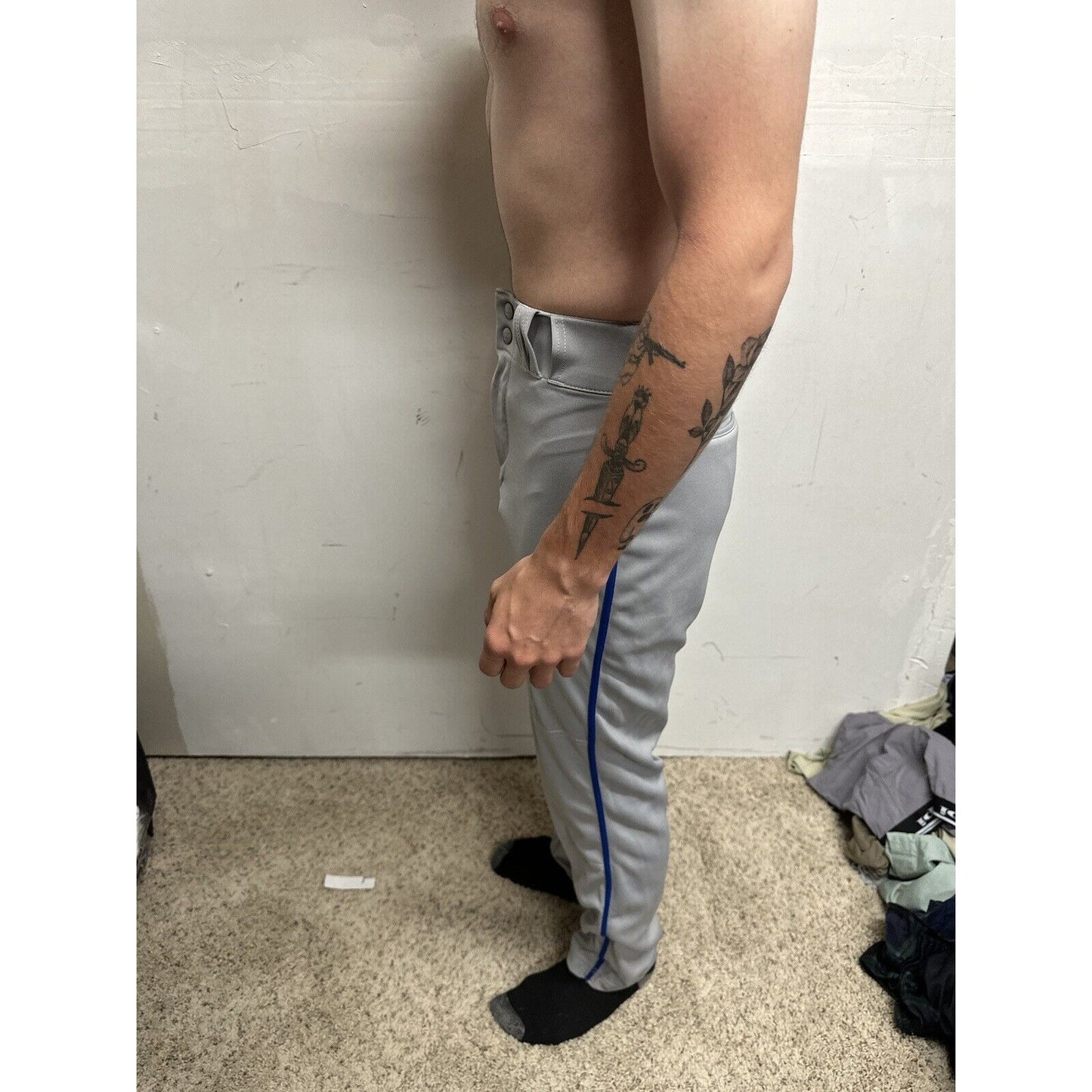 Men’s Gray Champro Adult Medium Baseball Pants With Blue Line