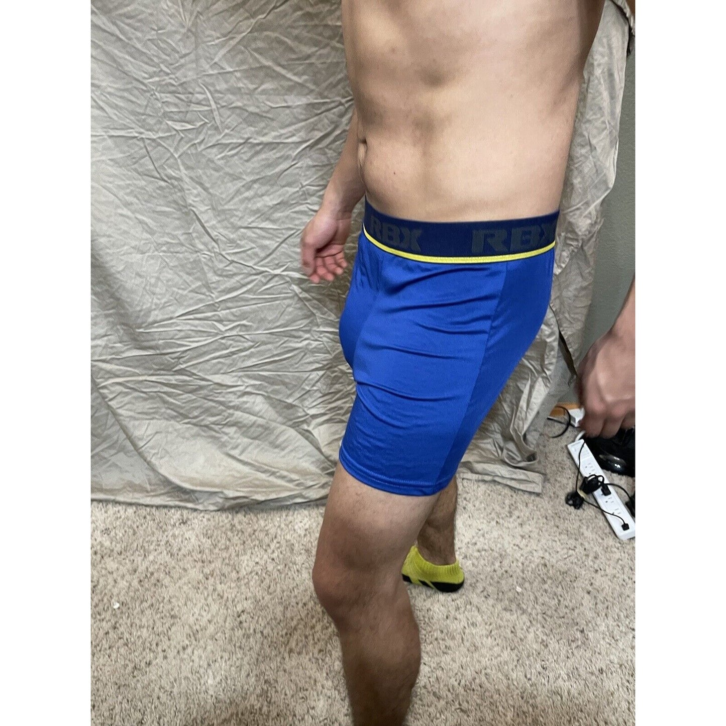Men's RBX active polyester spandex royal blue compression boxer shorts Large