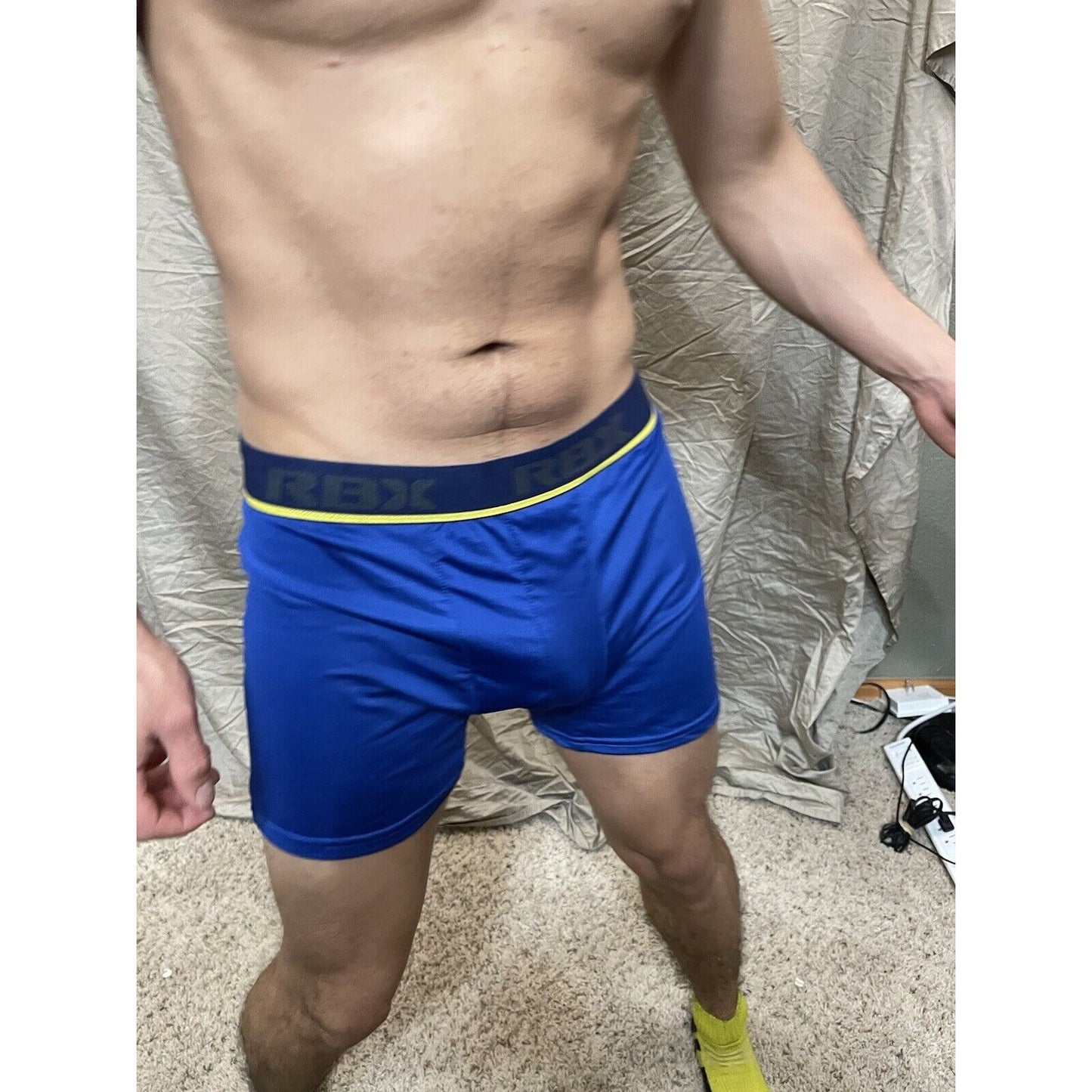 Men's RBX active polyester spandex royal blue compression boxer shorts Large