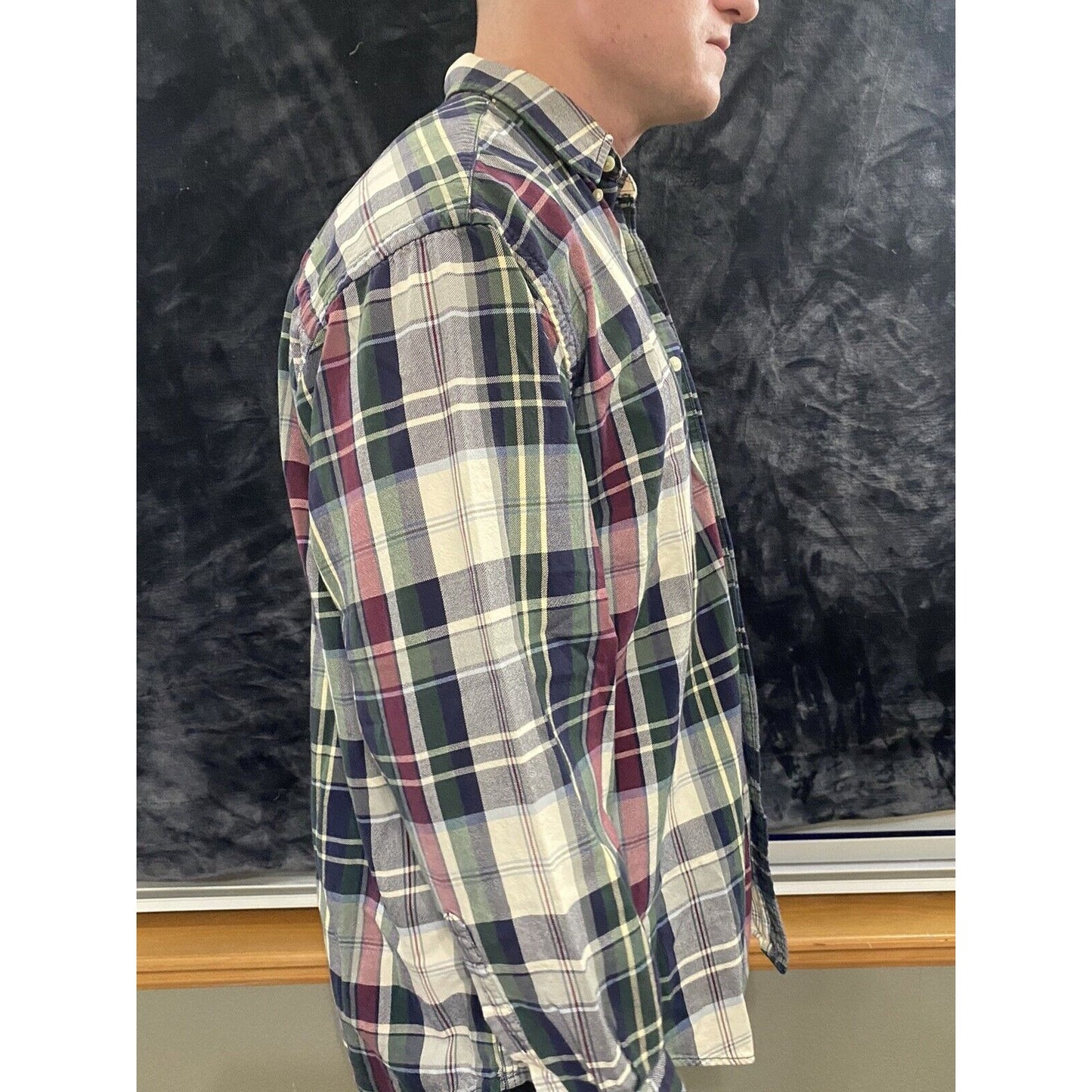 Eddie Bauer Men’s Large Green Yellow Red Blue Plaid Button-down Flannel
