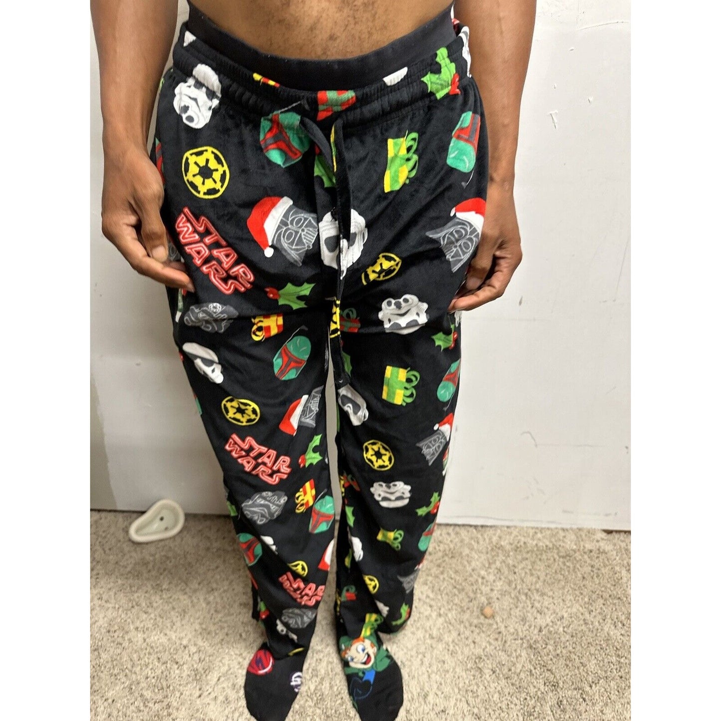 Men’s Star Wars Christmas Lounge Pants Sleepwear Medium Vader In Santa Hat