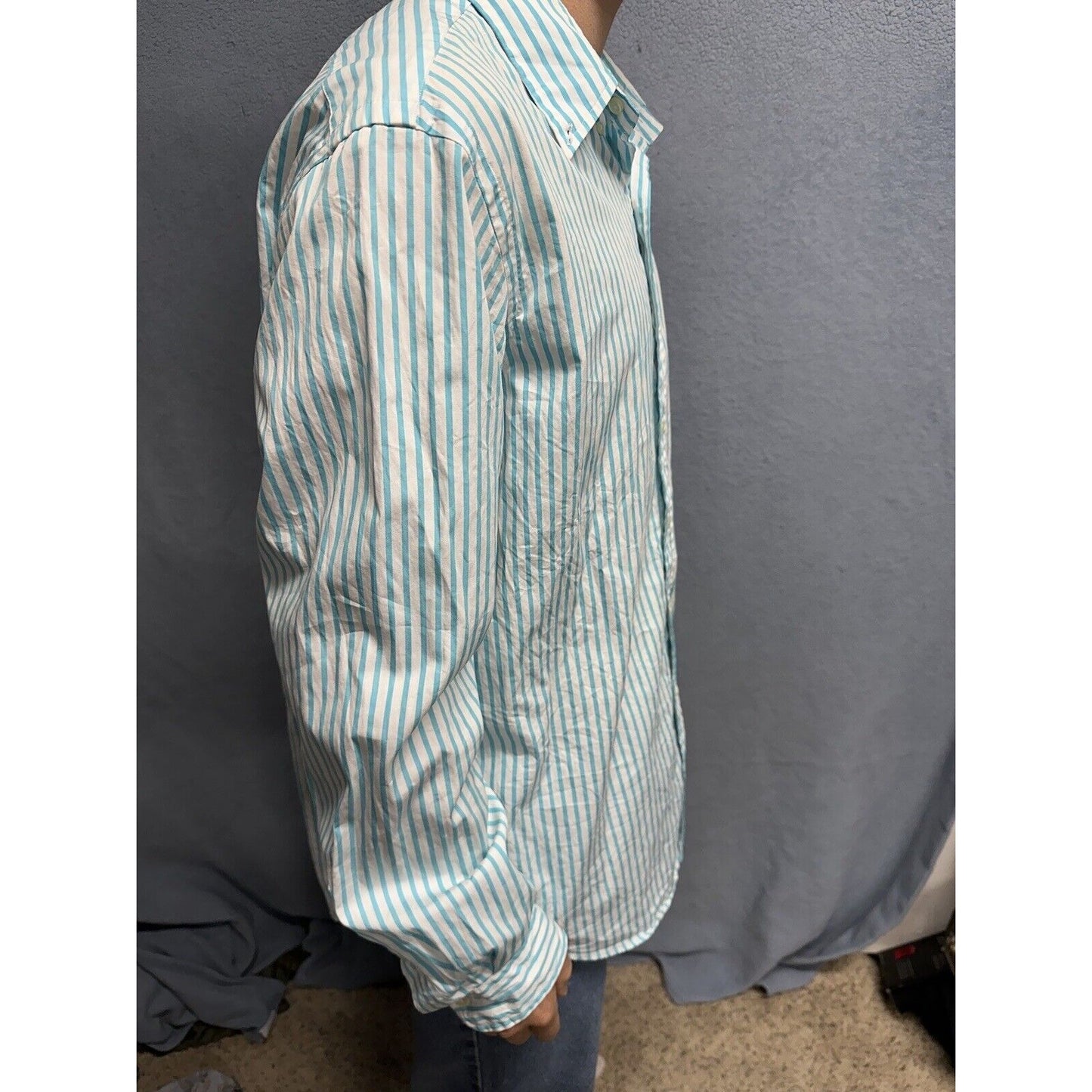 Men’s Teal And White Striped XL Button Up Long Sleeve Ralph Lauren Shirt