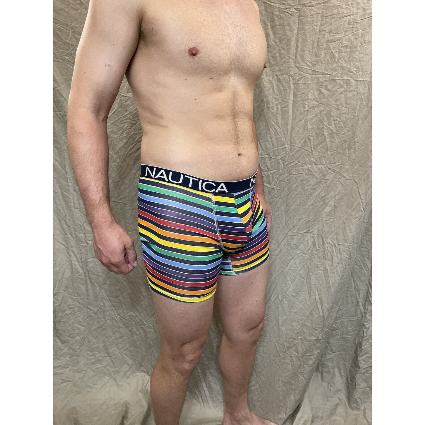 men's Rainbow Pride nautica 5% spandex boxer brief Blue Extra Large