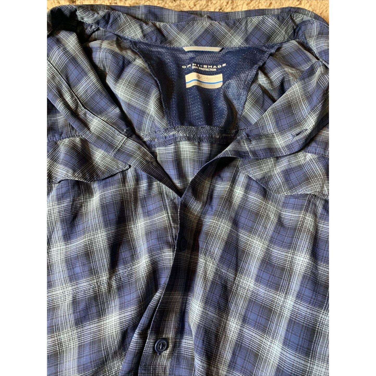 Columbia Omni Shade Blue Plaid Outdoor Fishing Hunting Long Sleeve Shirt Men's L
