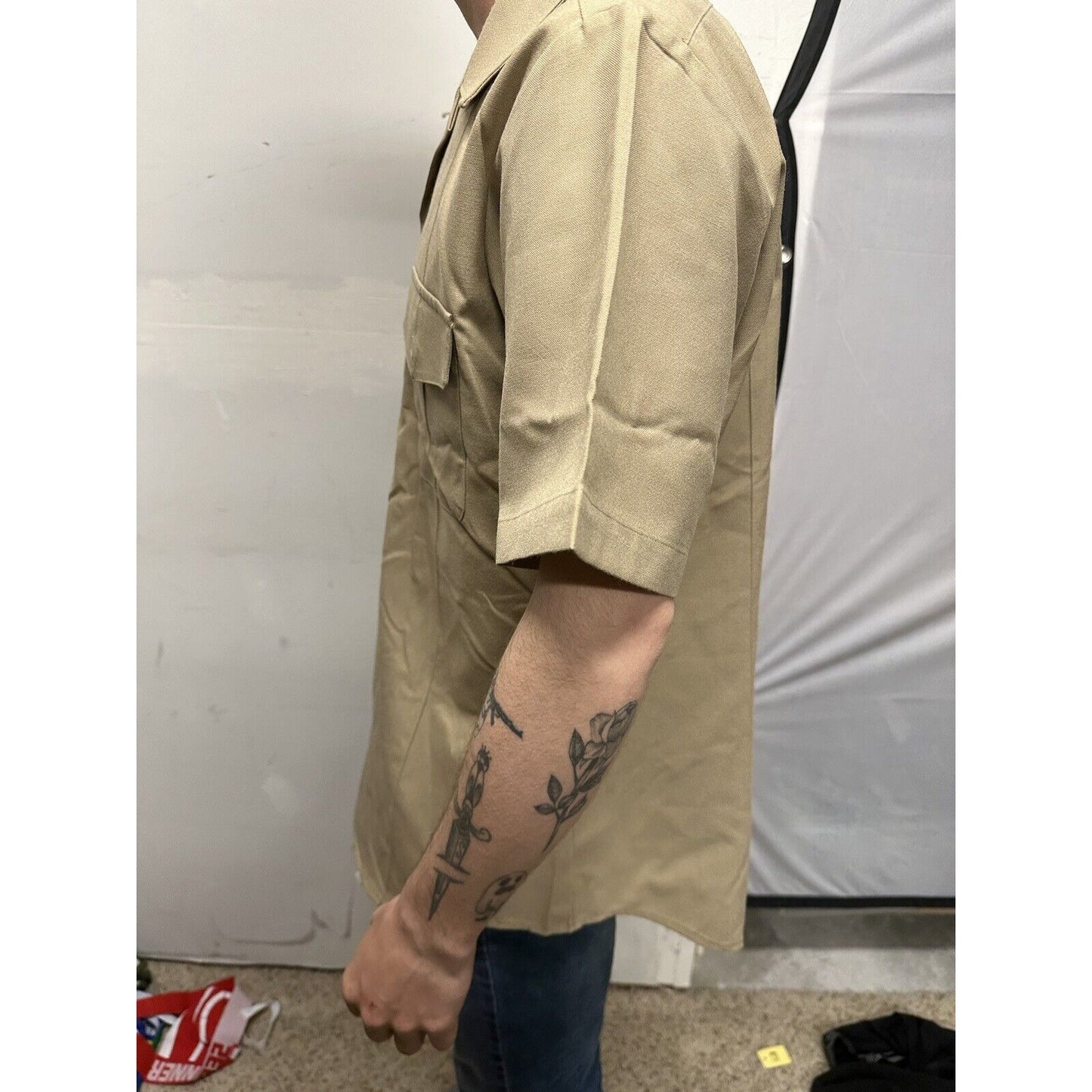 Men’s Military Usmc Flying Cross Large Button Up Uniform Khaki Shirt