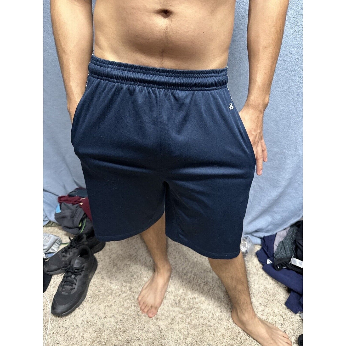 Men’s Badger Sport Small Dark Blue Camo Athletic Shorts With Pockets