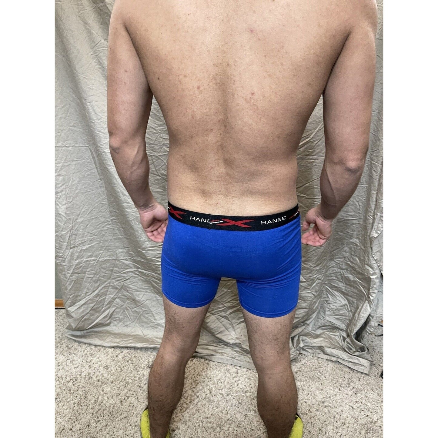 boy's teen large hanes x-temp blue and red compression boxer shorts