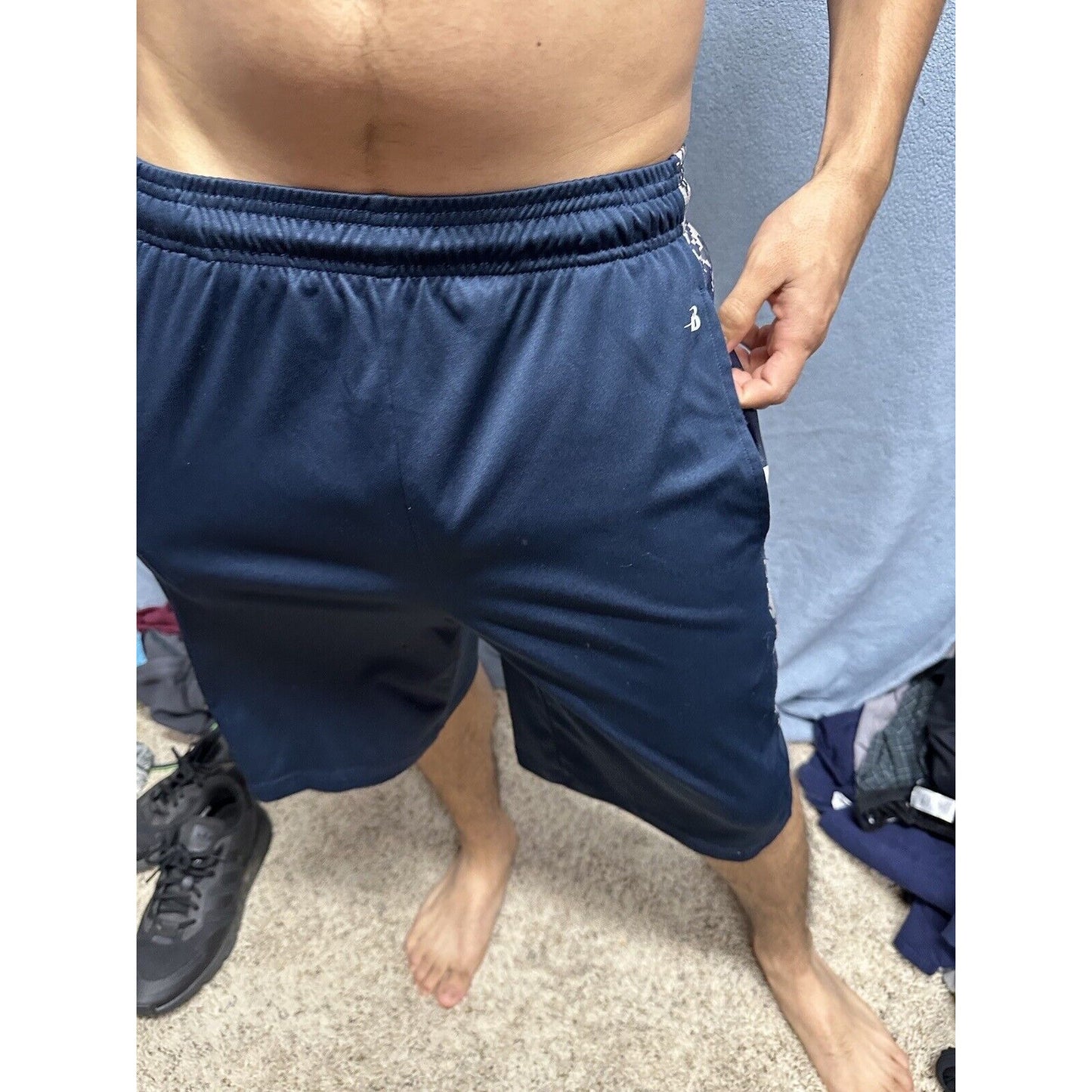 Men’s Badger Sport Small Dark Blue Camo Athletic Shorts With Pockets