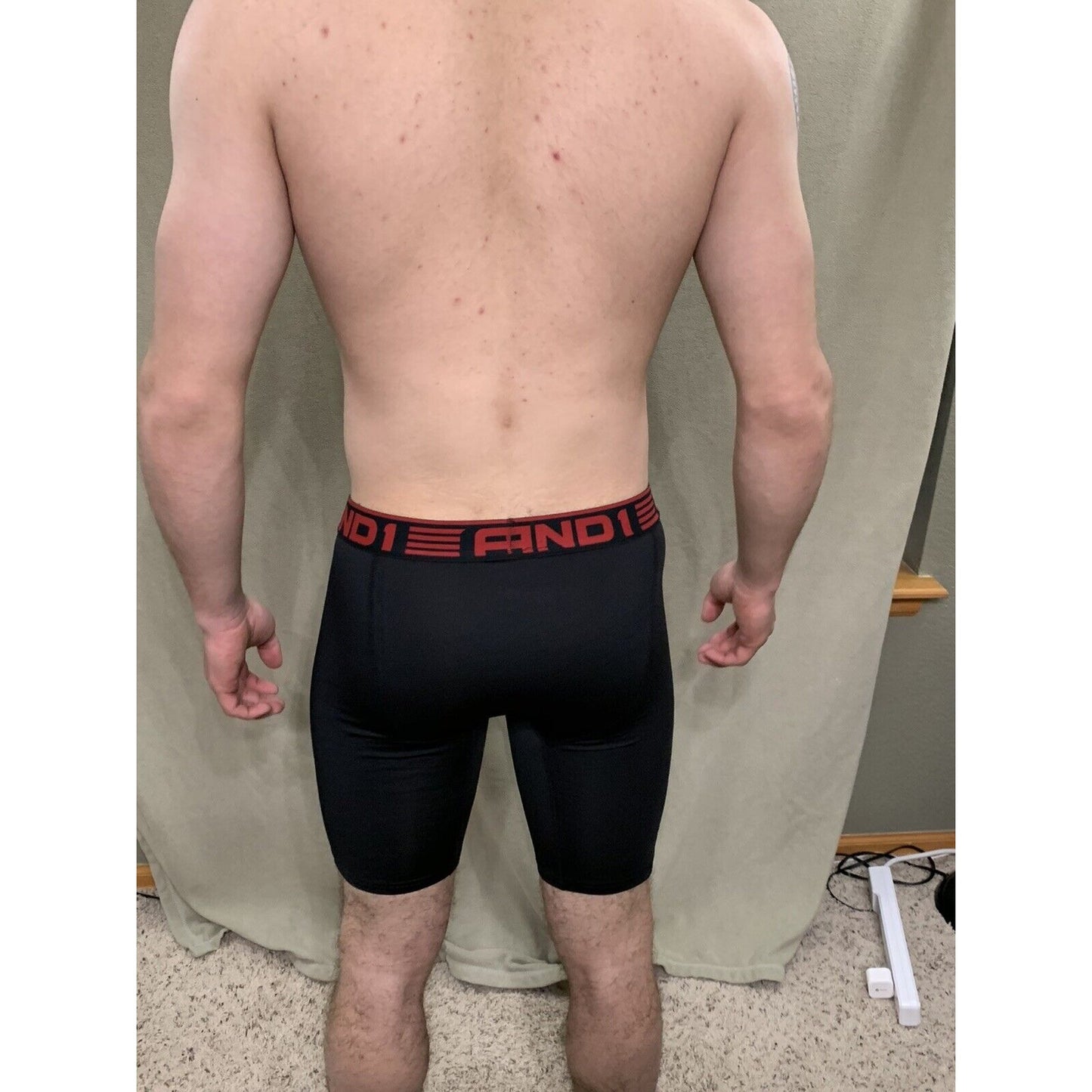 Men’s Black With Red Band Medium AND1 Compression Performance Boxer Briefs