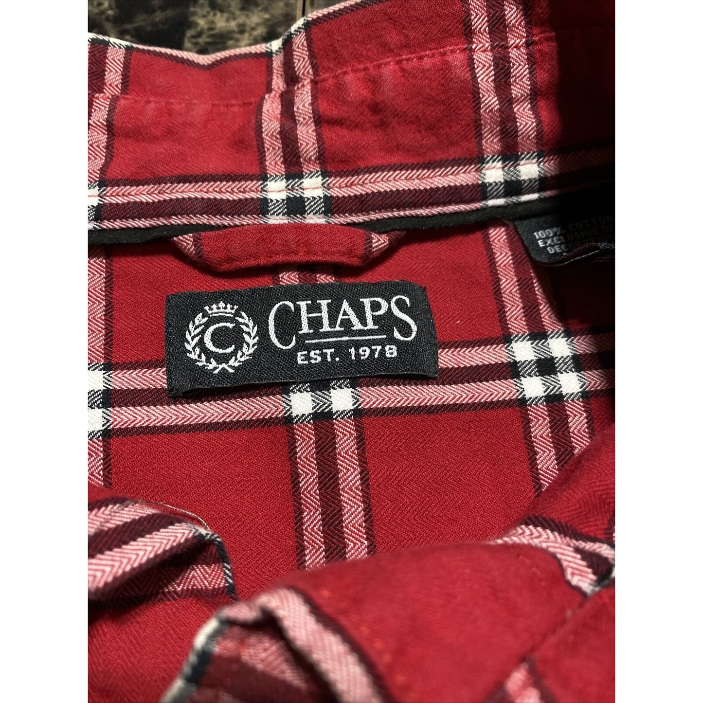 Chaps Ralph Lauren Men’s Large Red Plaid Button-down Cotton Long Sleeves Shirt