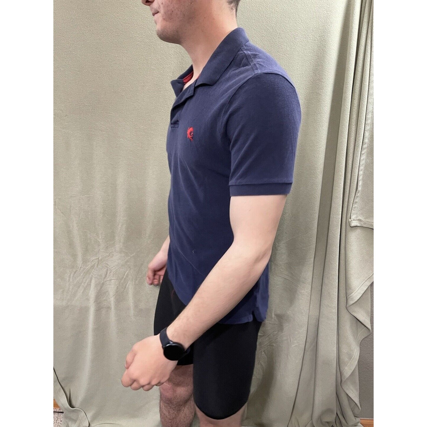 Express Men’s Medium Navy Blue Muscle Fitted Cotton Pique Polo Shirt