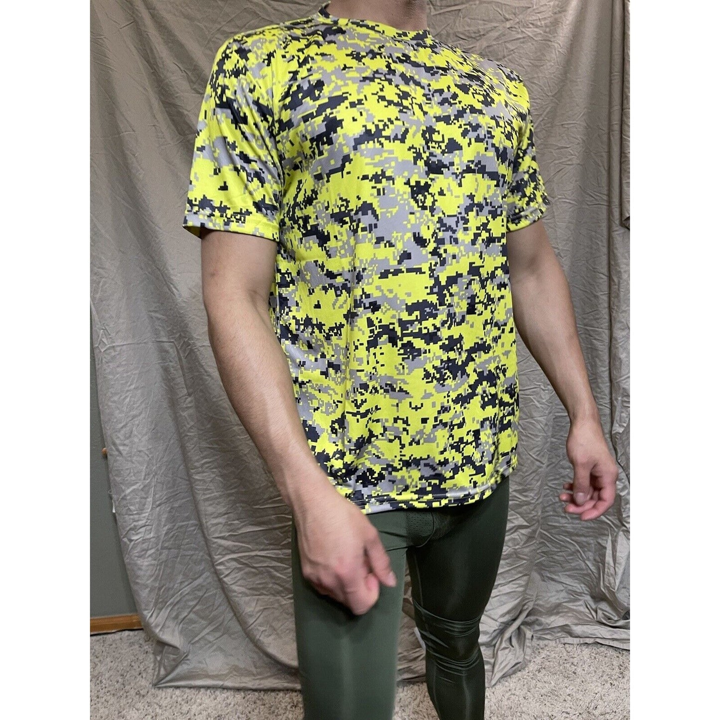 Boy's Youth Large Camo Alleson Athletic Neon Yellow Compression Workout Shirt