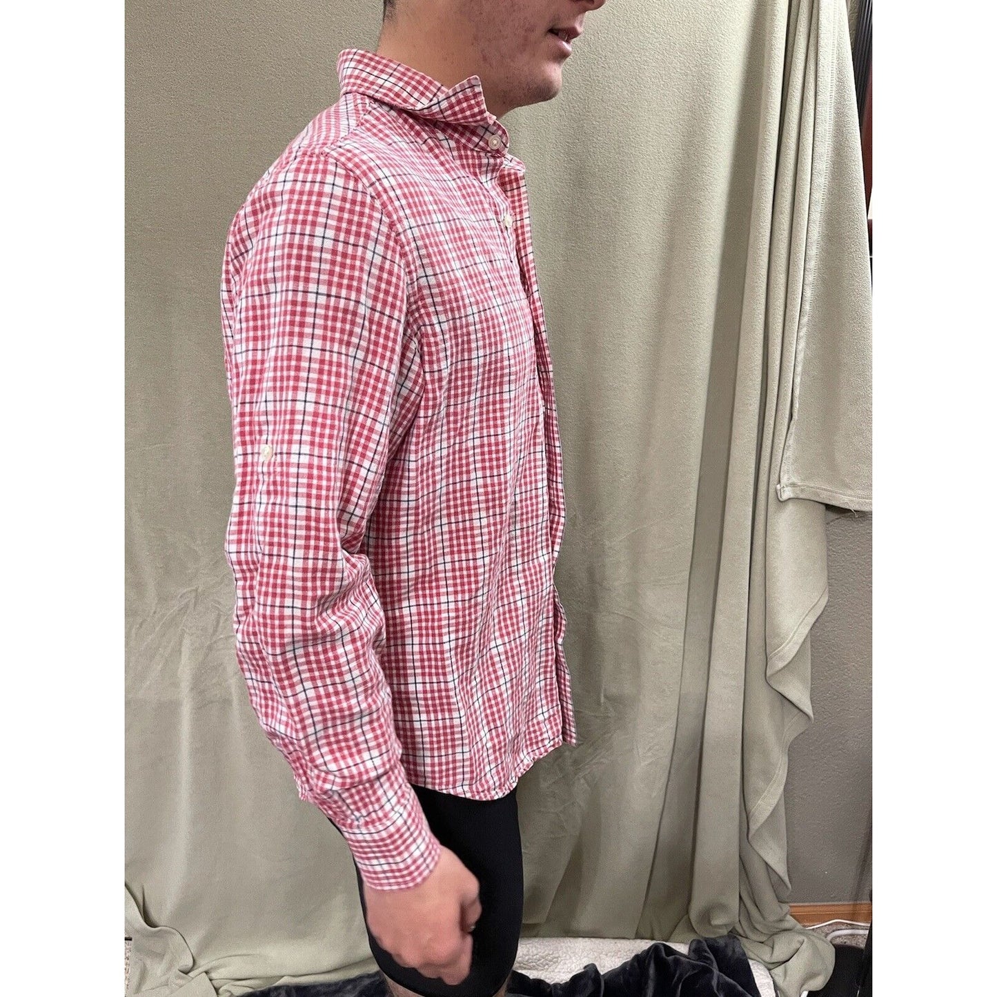 Banana Republic Men's Classic Long Sleeve Shirt Size Medium Plaid Red Gray White