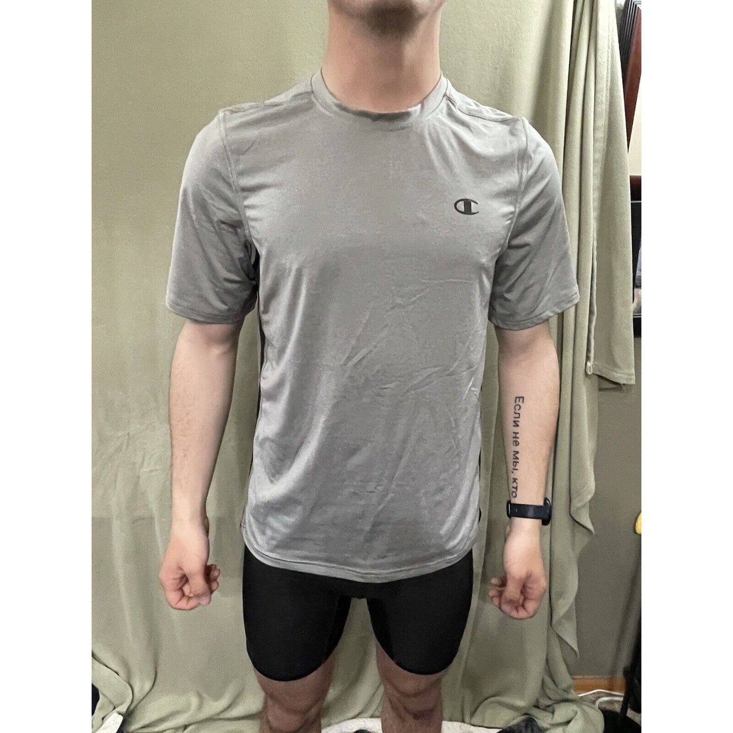 Champion Brand Medium Power Flex Power Train Athletic Casual Short Sleeve Gray