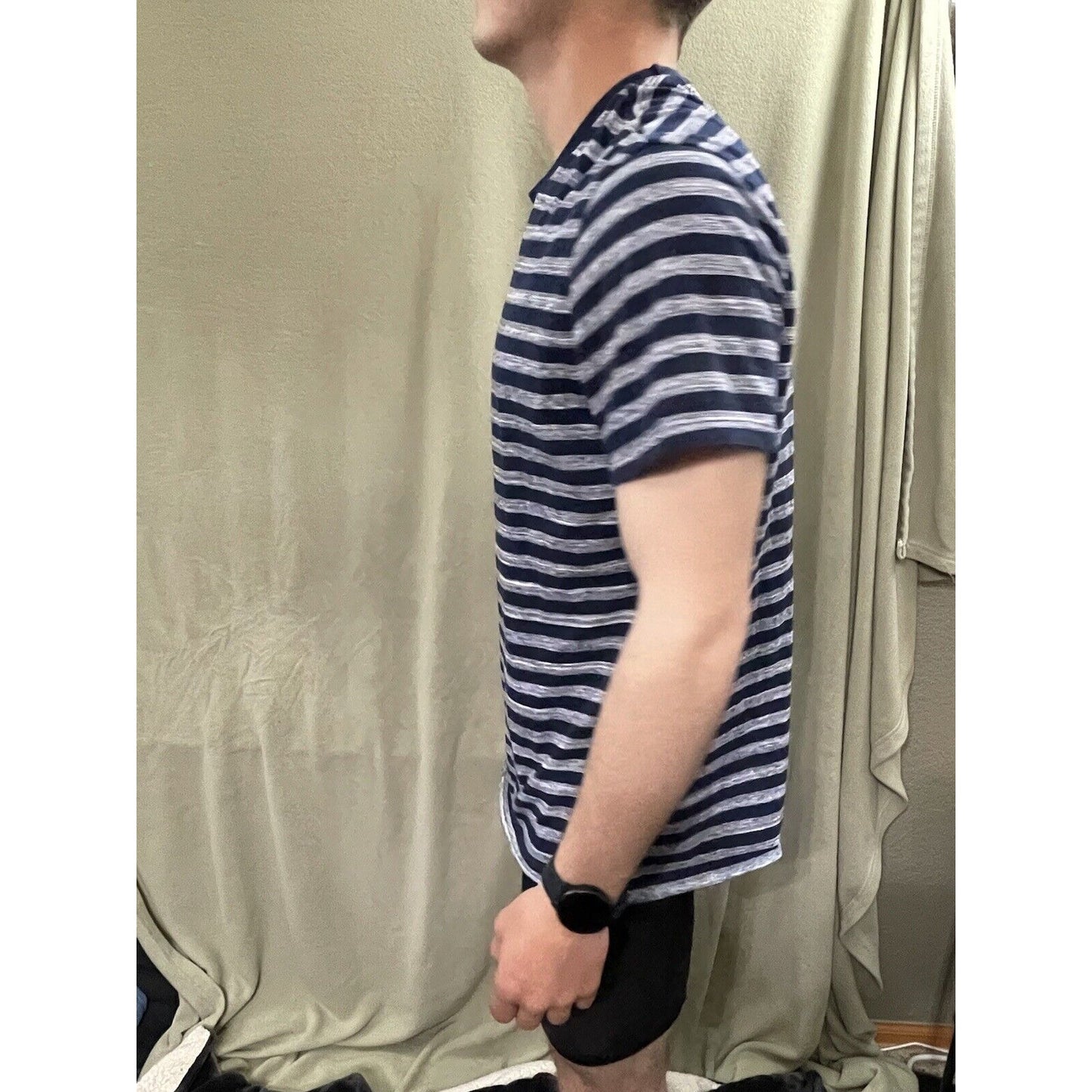 Vintage Calvin Klein Striped T-Shirt Blue White Navy Stripes Size Large