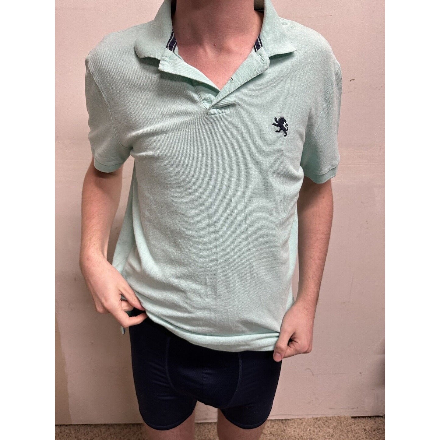 men’s mint green express pique polo medium polo shirt small hole see pics