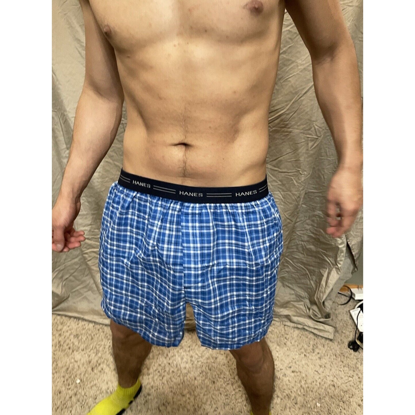 men's large blue plaid comfort flex boxer shorts
