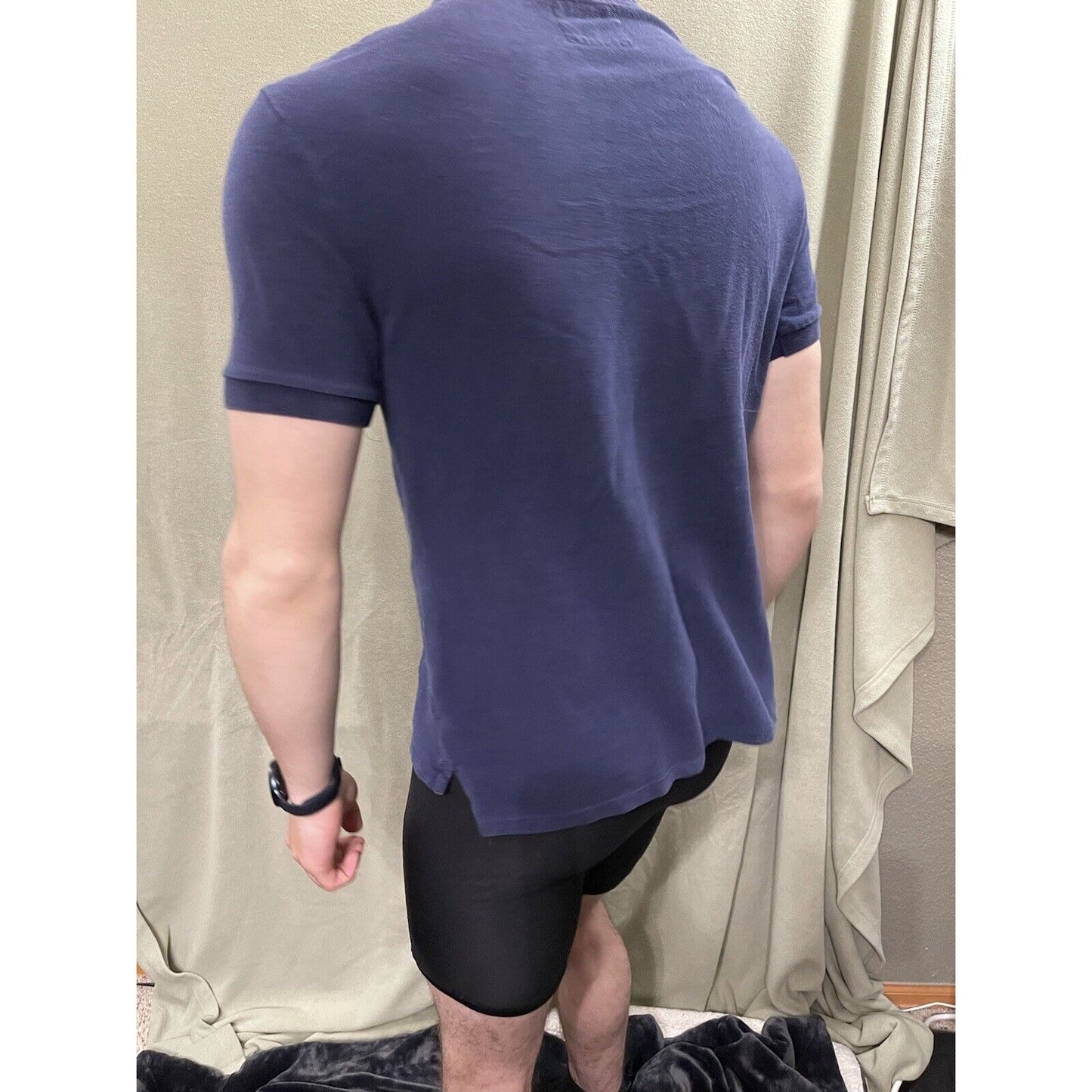 Express Men’s Medium Navy Blue Muscle Fitted Cotton Pique Polo Shirt