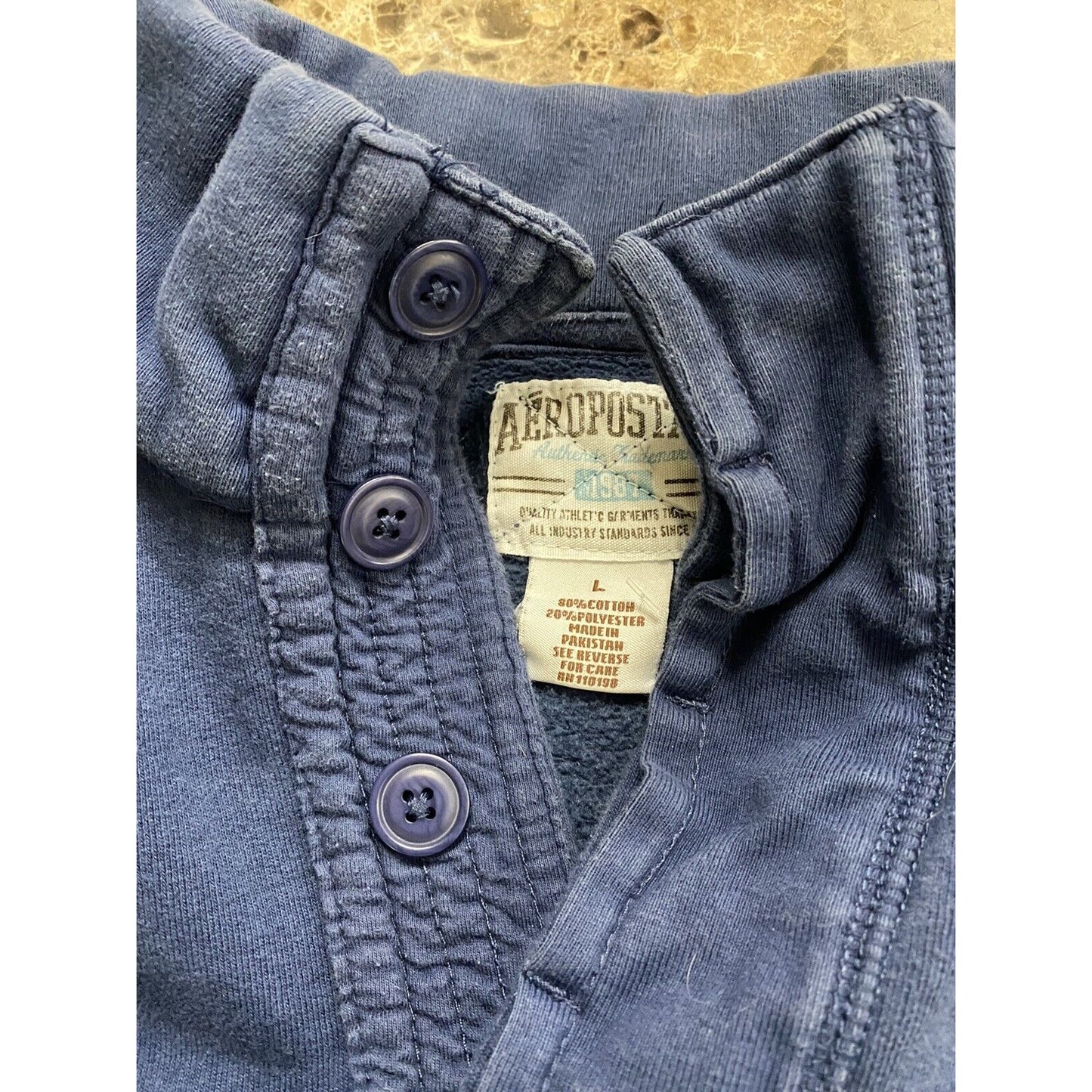Aeropostale Authentic Trademark Men’s Large Navy Blue 1/4 Button Pullover Sweate