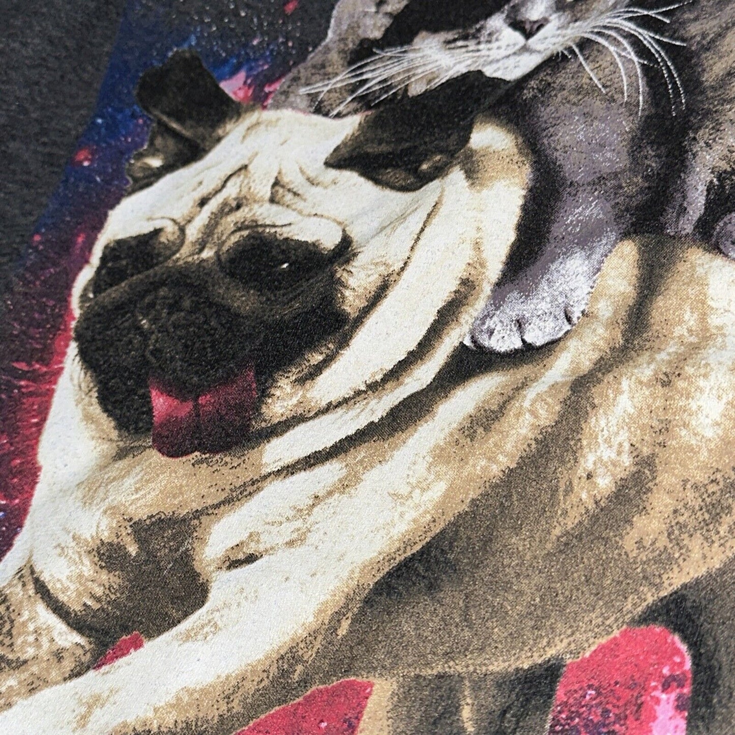 Men’s Gray Fifthsun Medium Tshirt Pug And Pirate Cat In Space