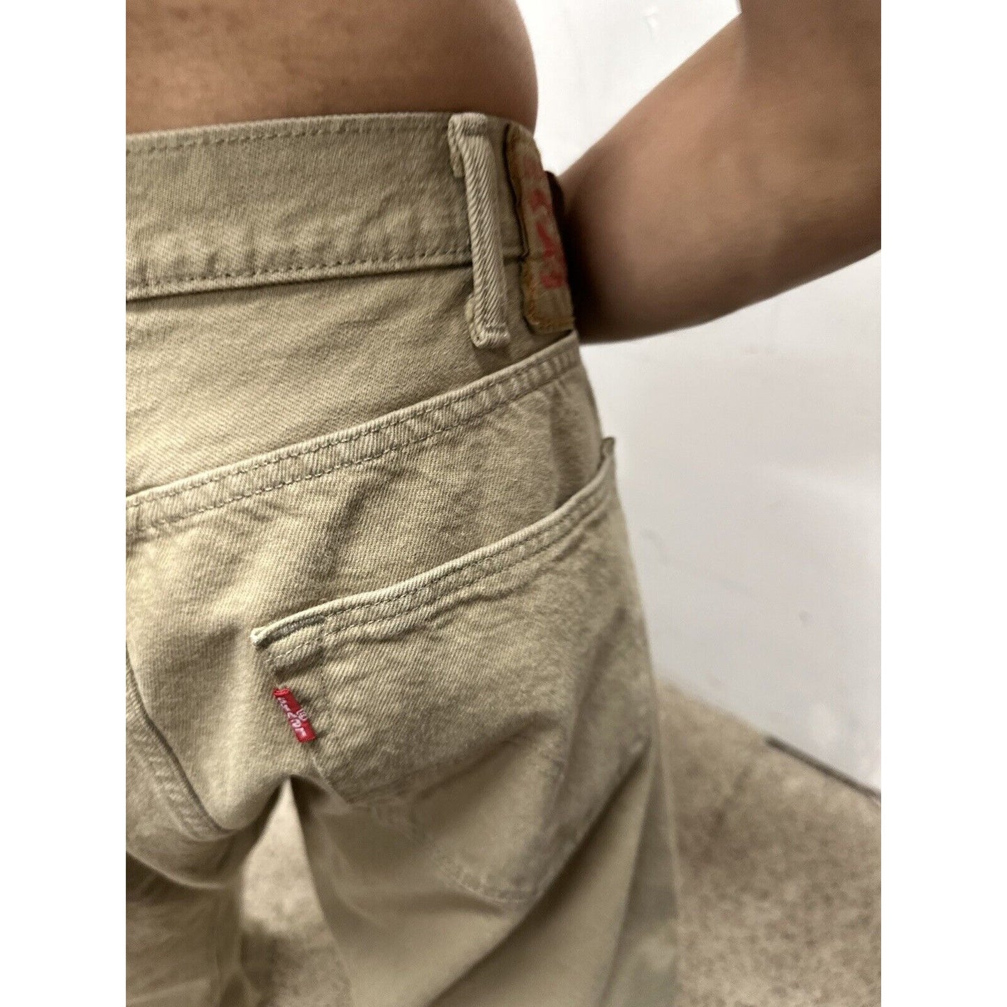 Levi's 501 Denim Beige Khaki Jeans - Size 40 X 32 Button Fly Lightweight Denim