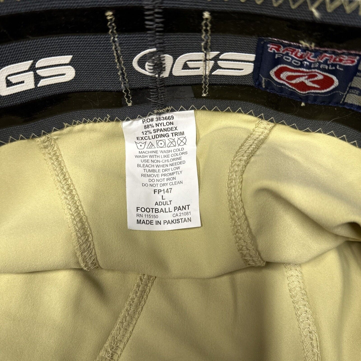 Men’s Gold Rawlings Football Pants Nylon And Spandex Size Large