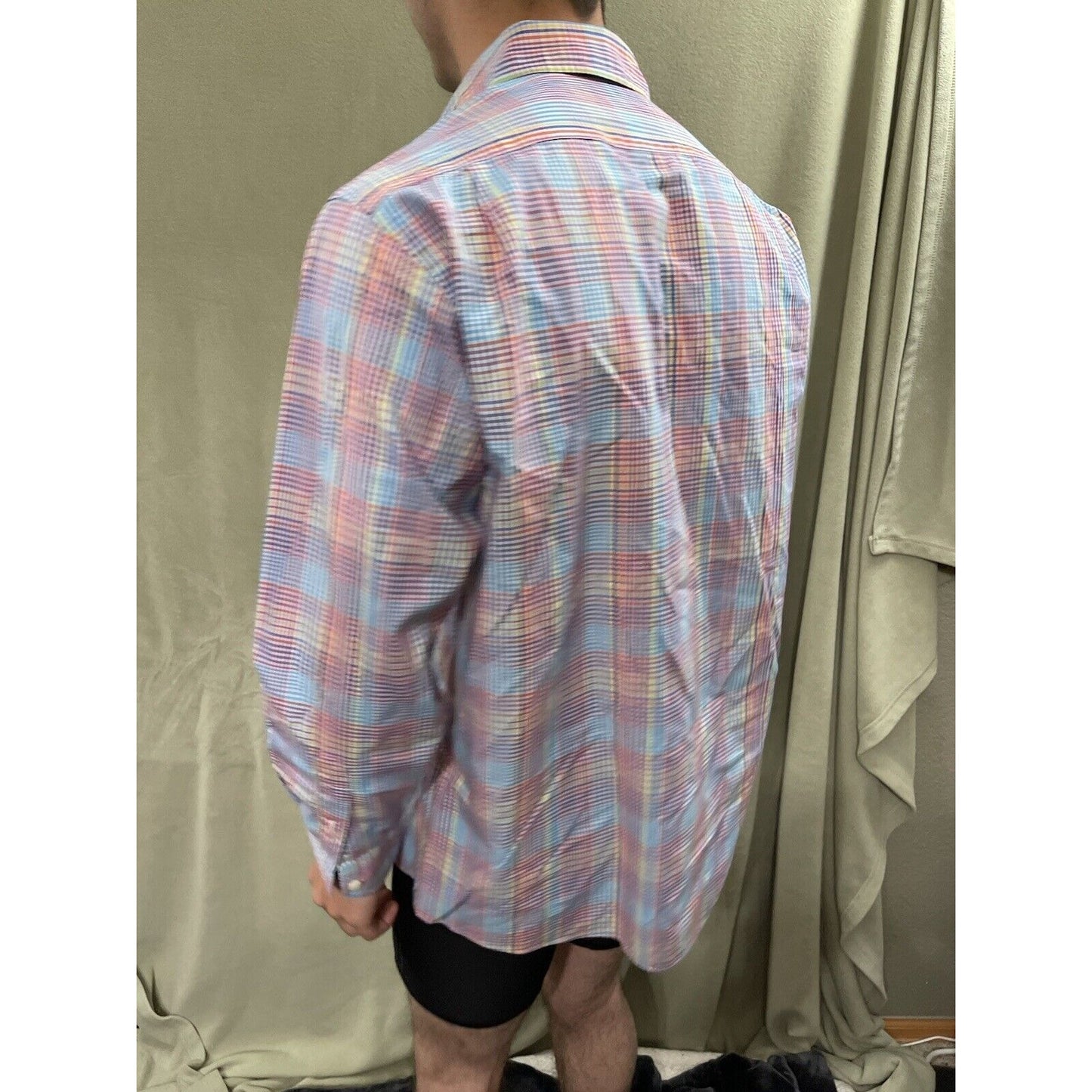Cremieux Mens Button Down Casual Long Sleeve Shirt Rainbow Plaid Medium Cotton