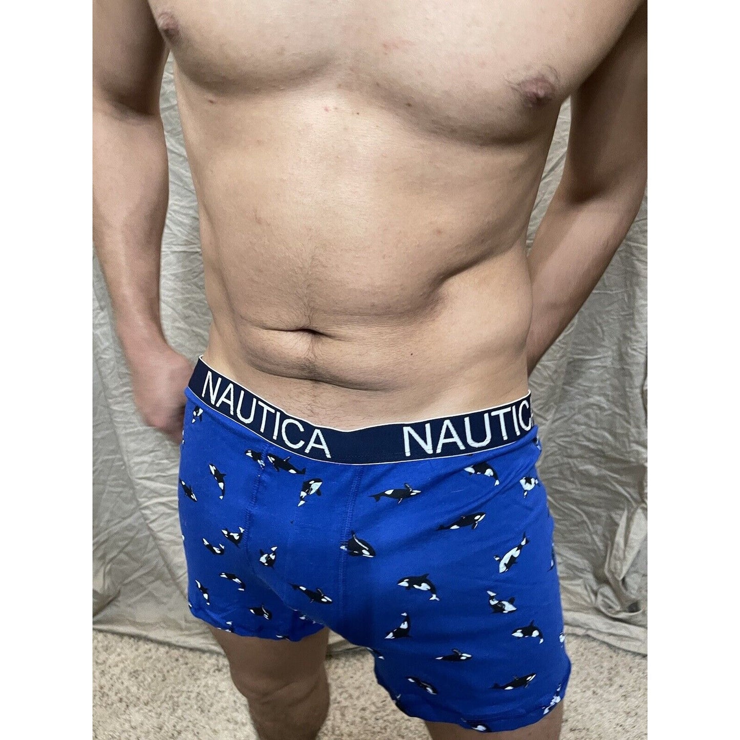 men's nautica whales - orca - XL blue compression boxer shorts