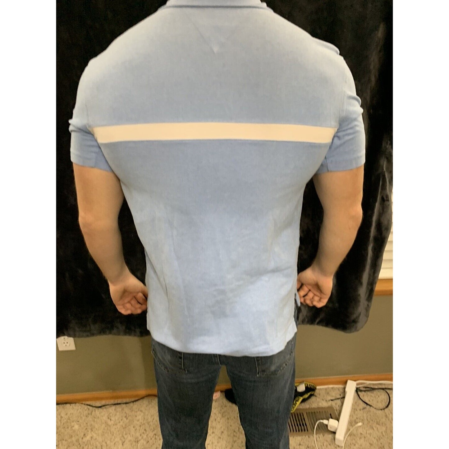 Vintage Tommy Hilfiger Polo Golf Shirt Blue Cotton Stretch Size Medium