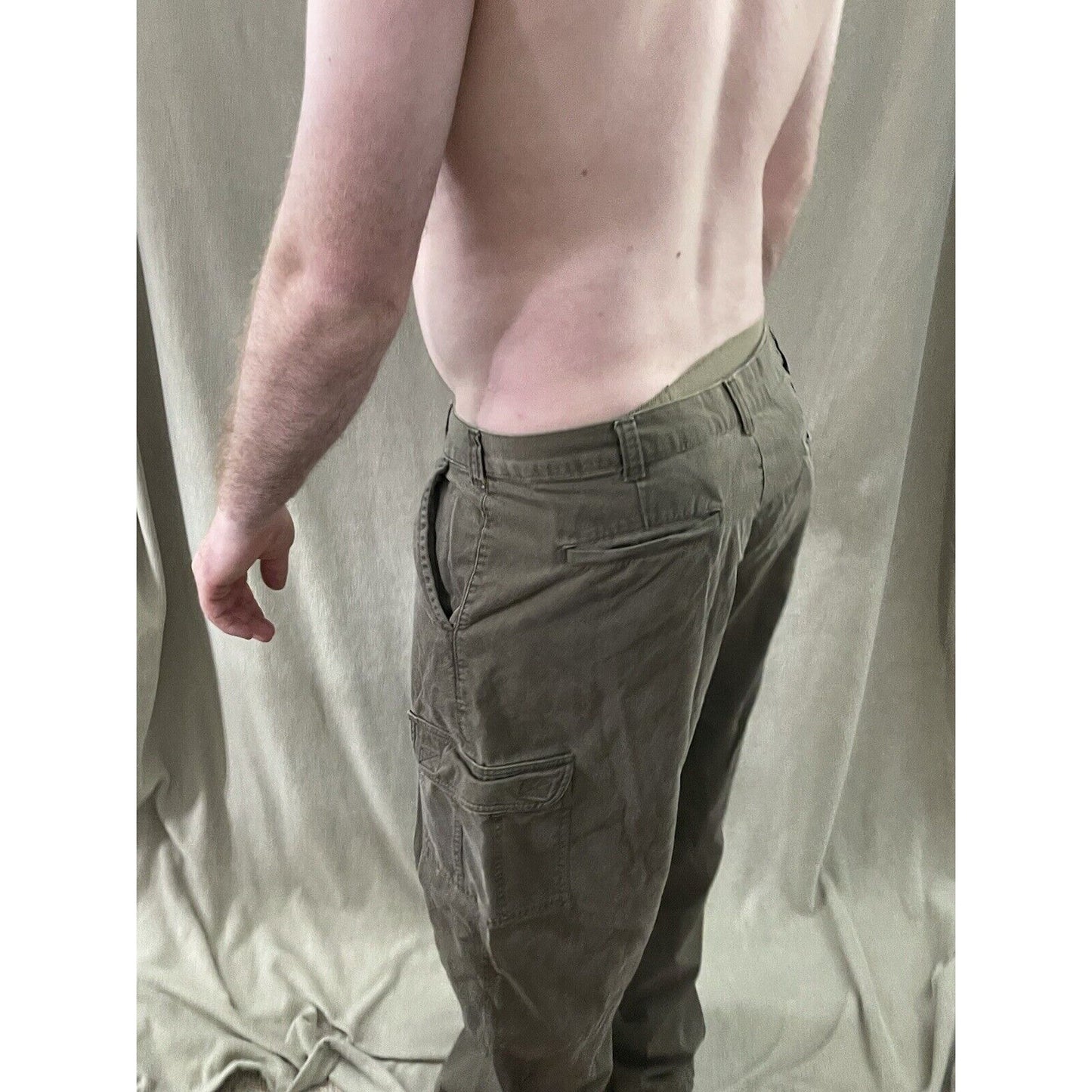 MENS CHAPS RALPH LAUREN PLEATED CUFFED 100% COTTON OLIVE GREEN PANTS SIZE 36X32