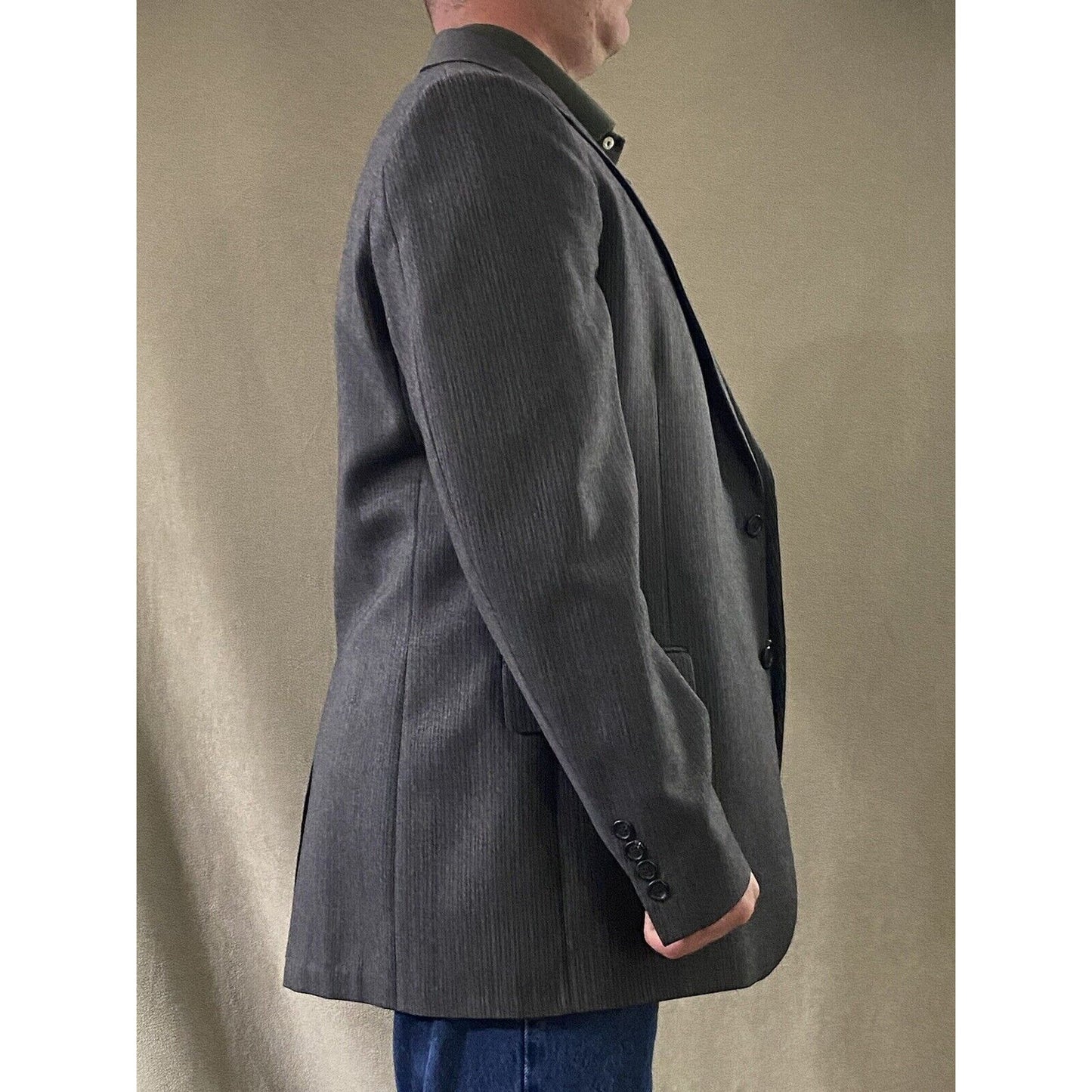 Calvin Klein Men’s 41R 100% Wool Charcoal Stripes 2-Button Blazer Jacket