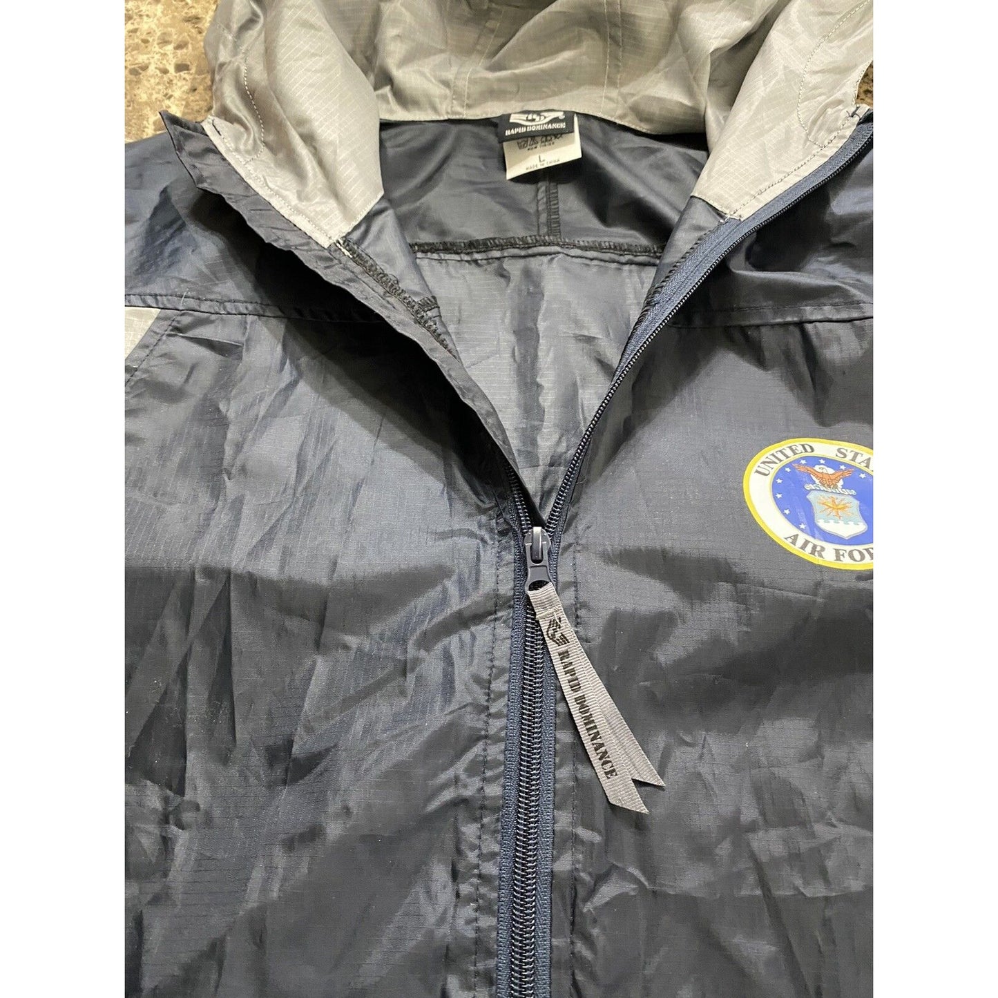 U.S. AIR FORCE Rapid Dominance Men’s Large Navy Blue Windbreaker Jacket Hoodie