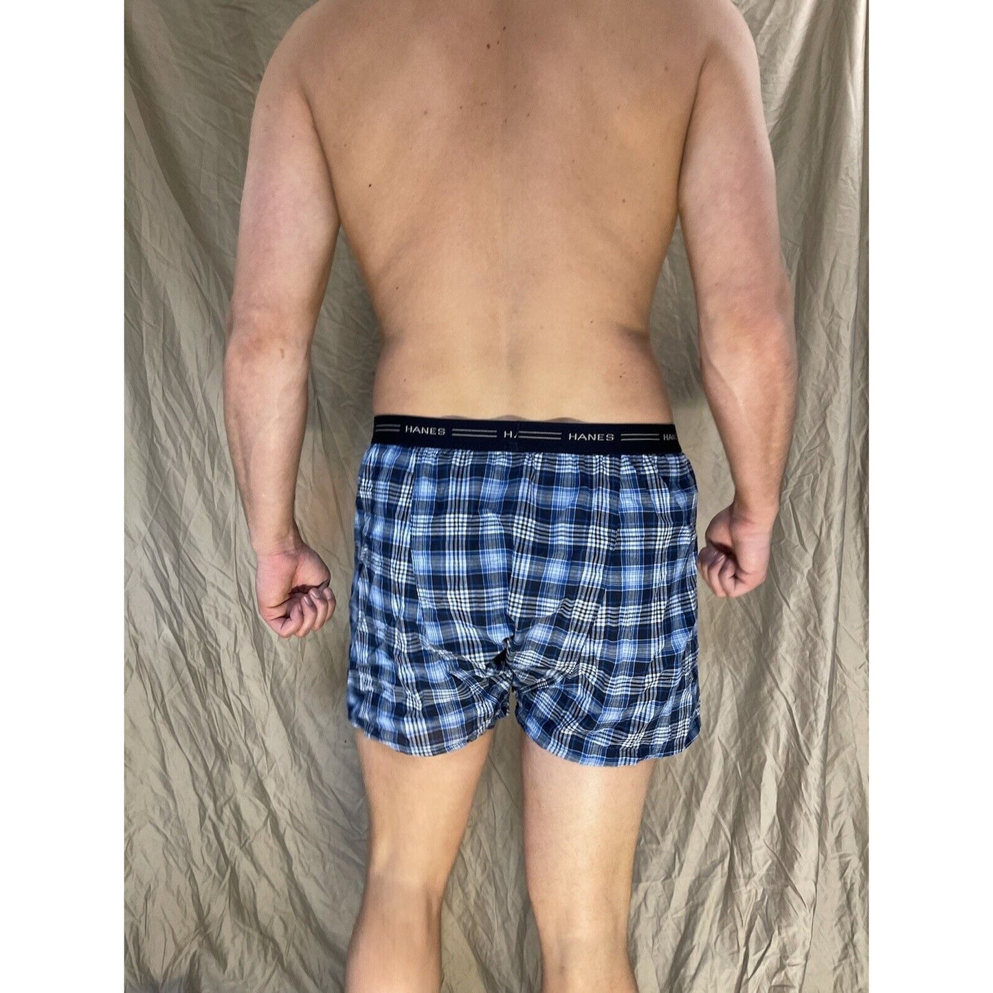 men's hanes blue plaid boxer shorts large confort flex