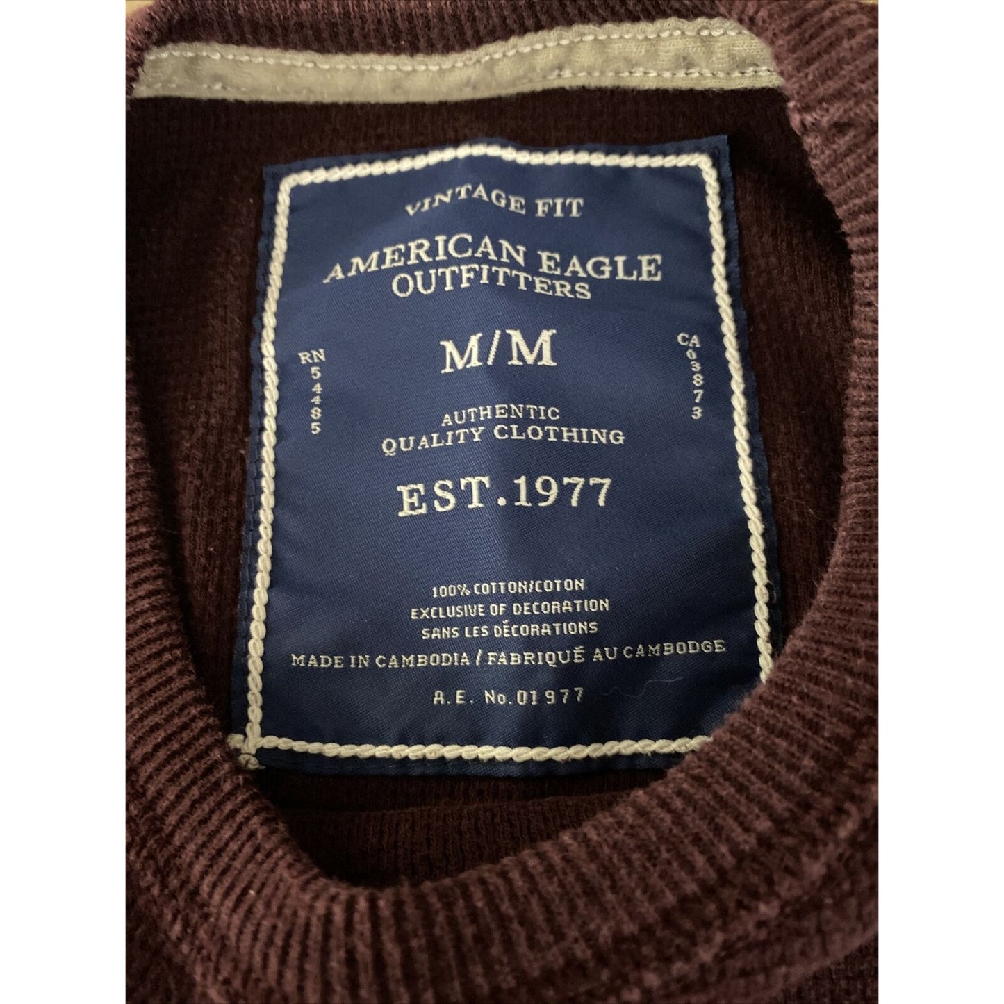 American Eagle Outfitters Men’s Medium Plum Vintage Fit Cotton Pullover Sweater