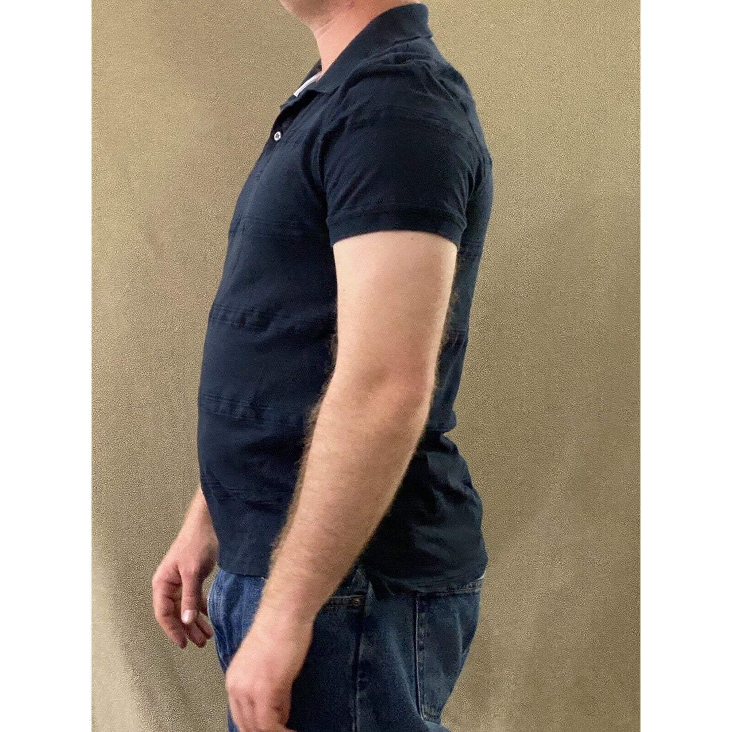 Banana Republic Men’s Large Navy Blue Stripe Cotton Polo Shirt
