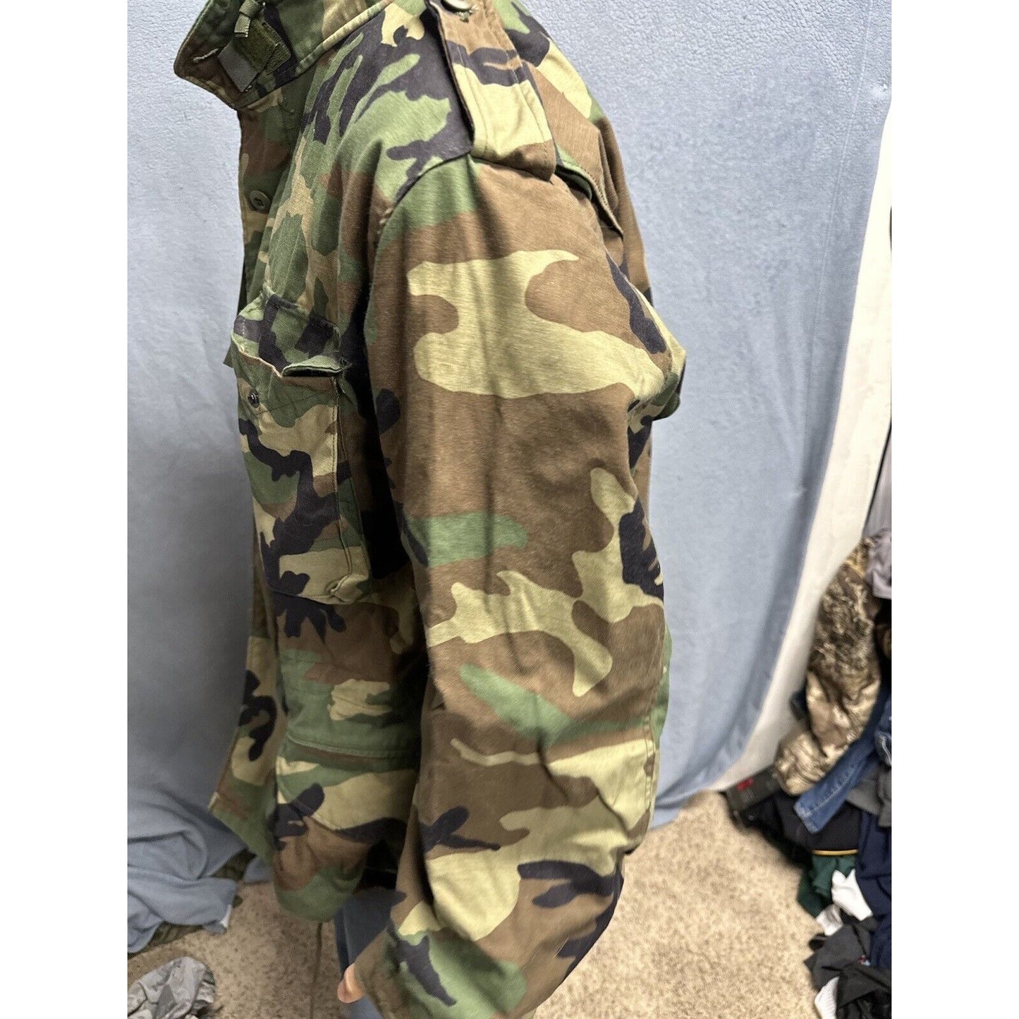 Men’s Large Regular Vintage BDU Uniform Cold Weather Field Jacket Woodland Camo