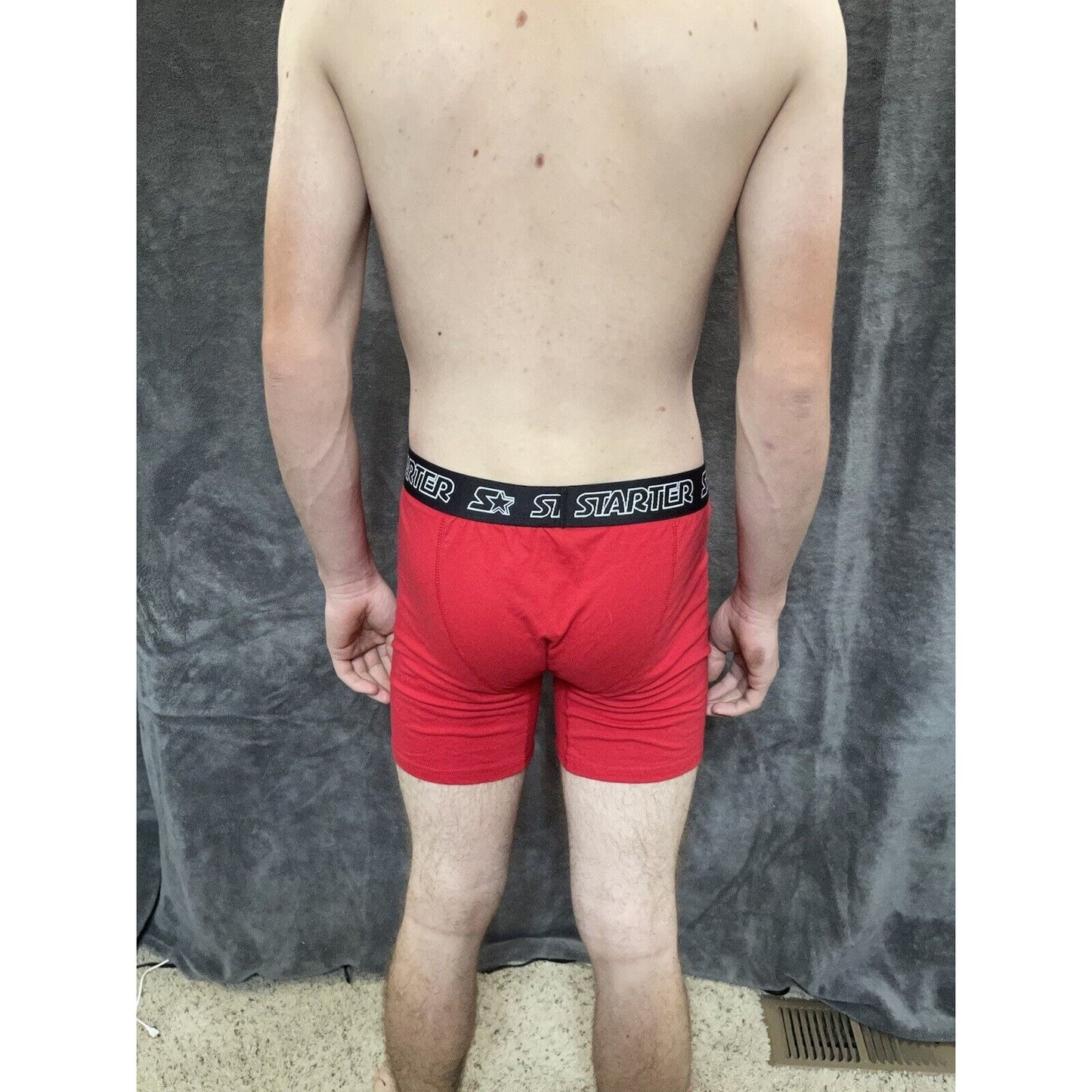 men's red starter black label large red boxer brief 5% spandex