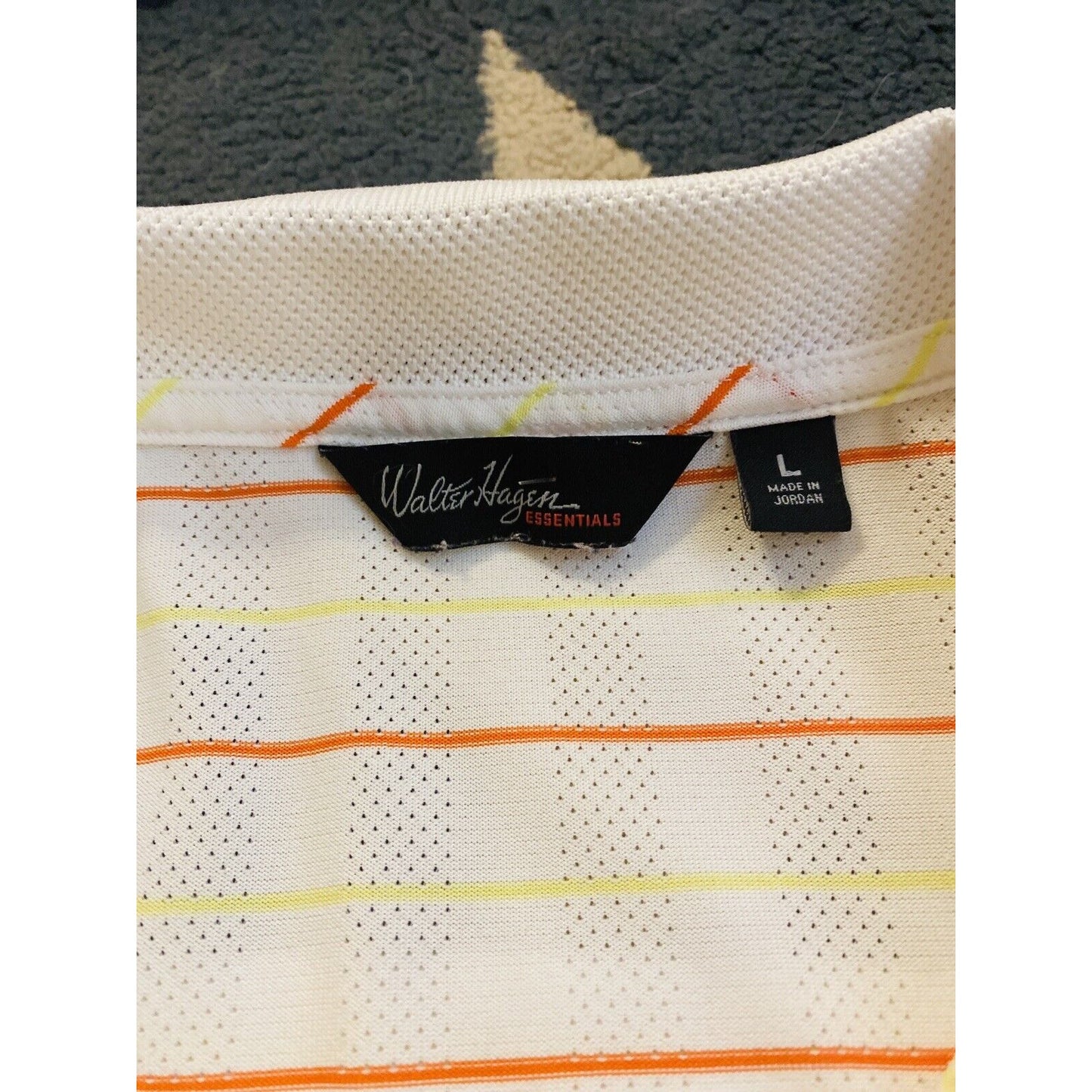 Walter Hagen Men’s Large Hydro Dri White With Red /Yellow Stripes Polo Shirt