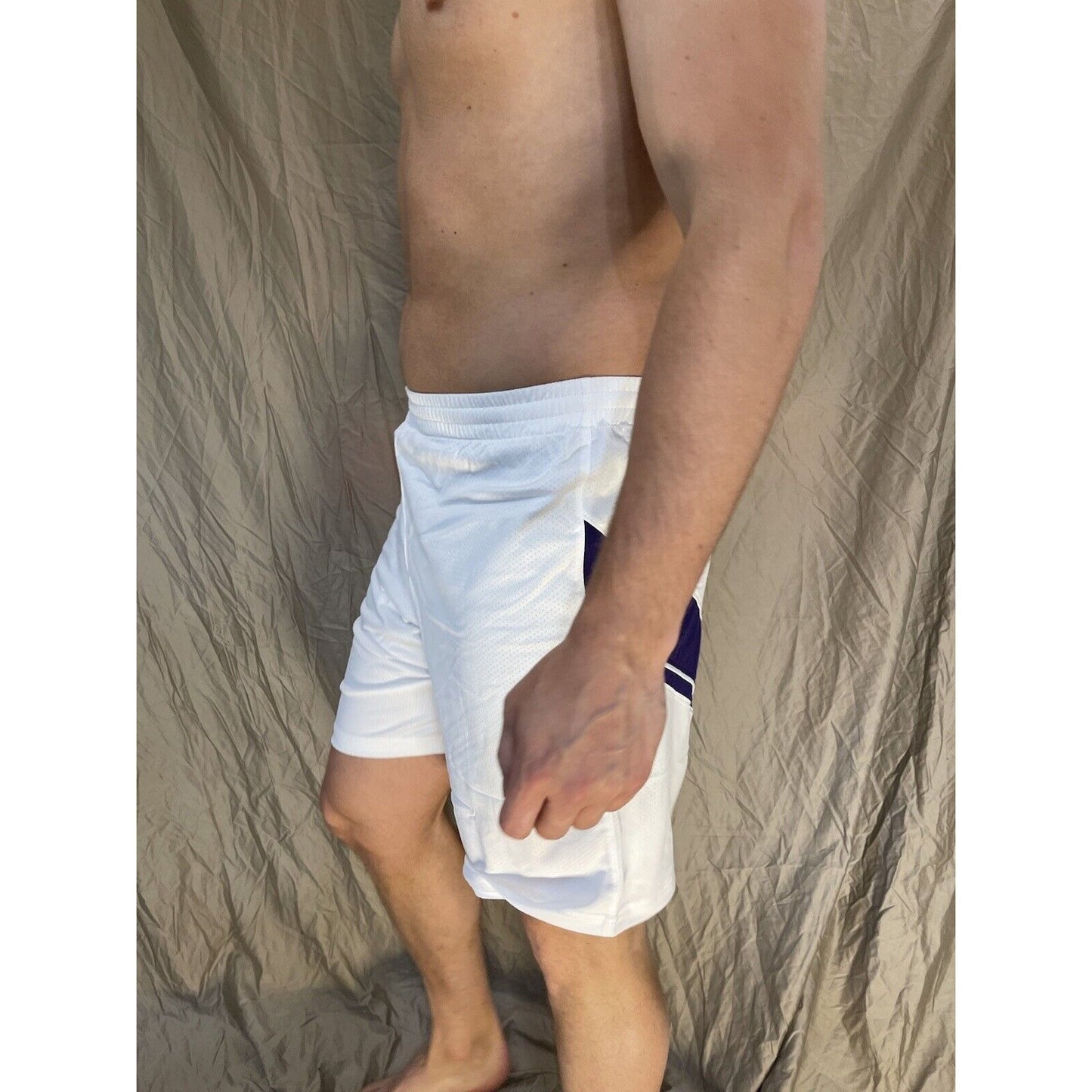 men's small white under armour with purple athletic shorts workout lacrosse