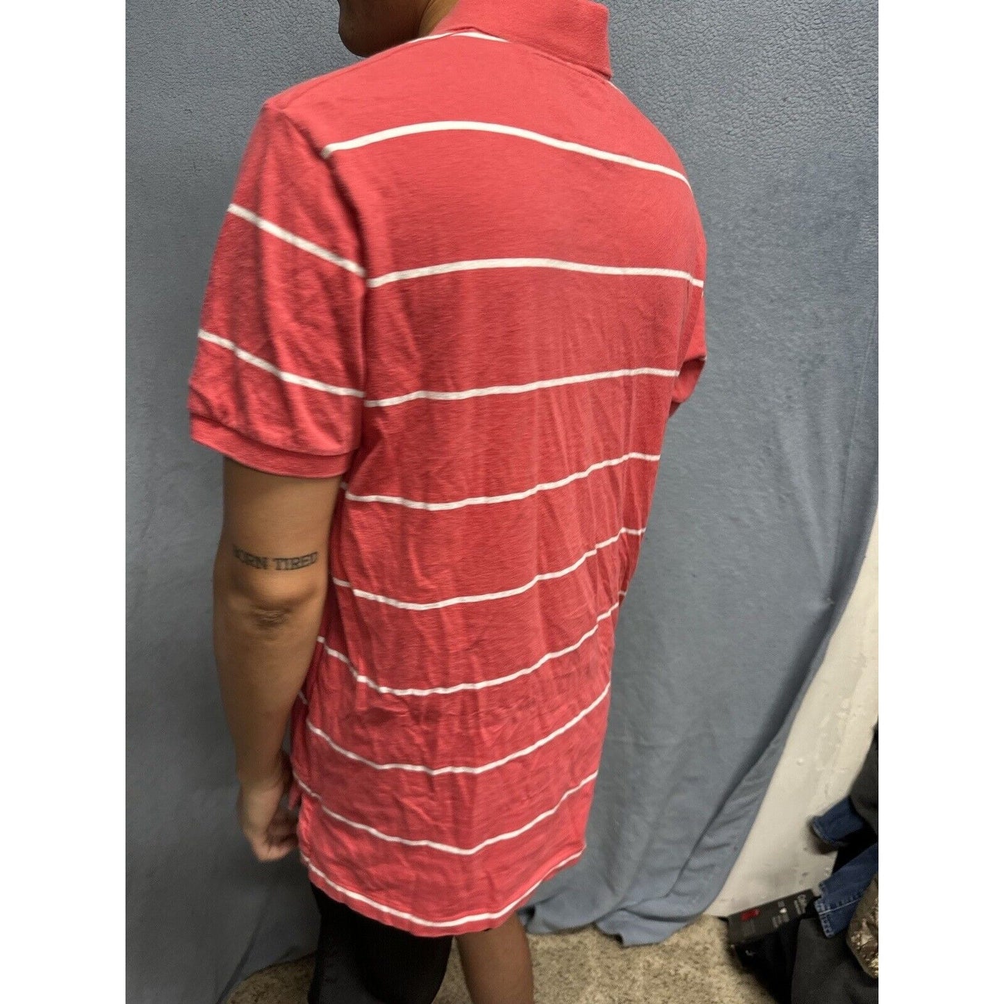 Salmon Pink Men’s Striped American Eagle Vintage Fit Large Polo Shirt