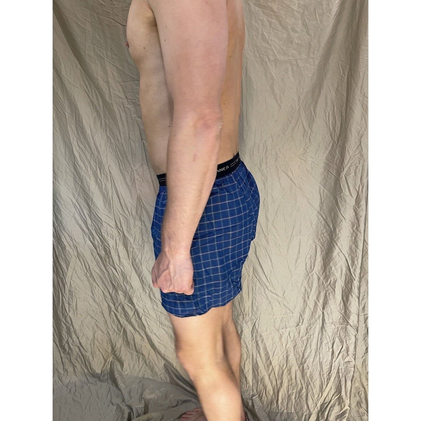 men's hanes comfort flex large blue plaid boxer shorts