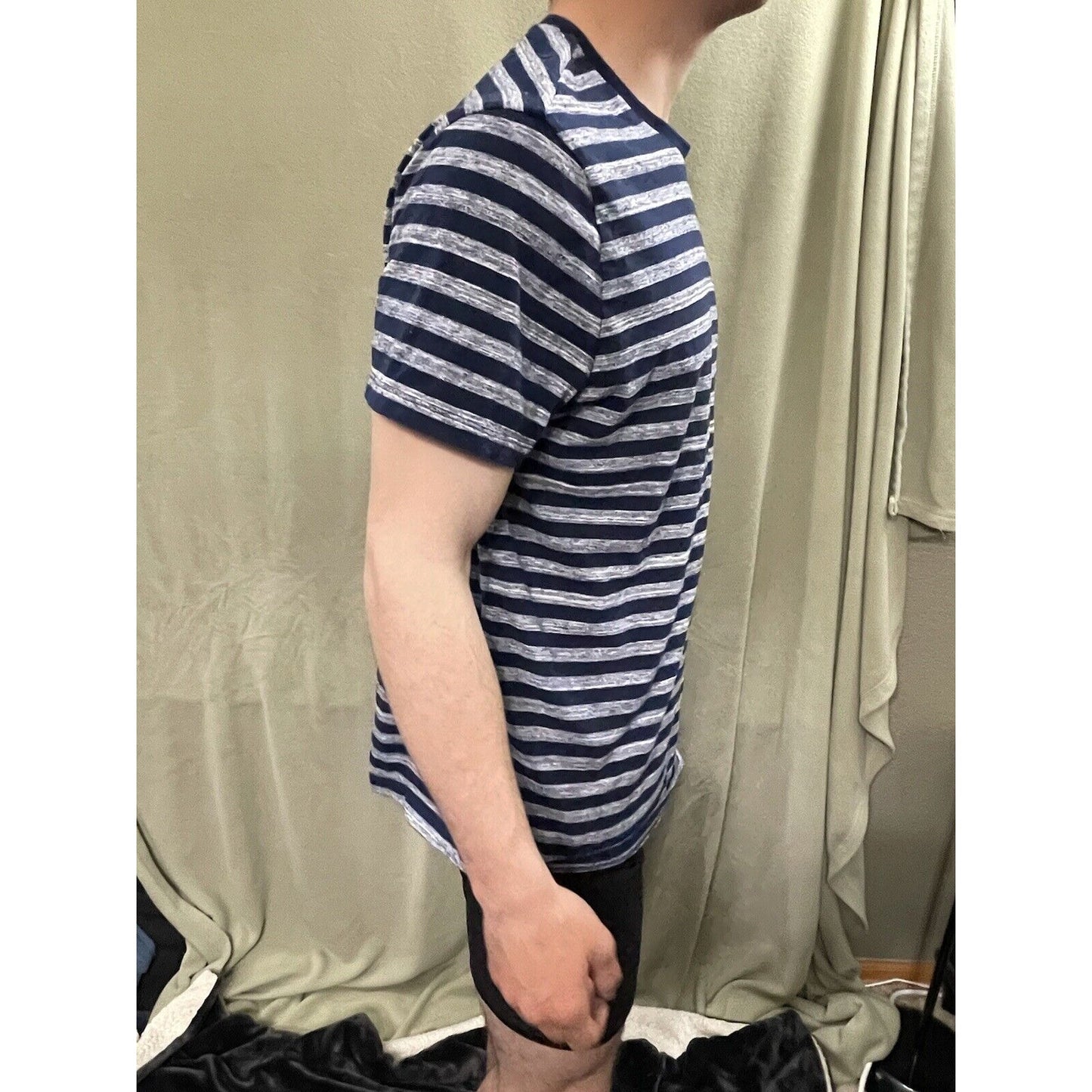 Vintage Calvin Klein Striped T-Shirt Blue White Navy Stripes Size Large