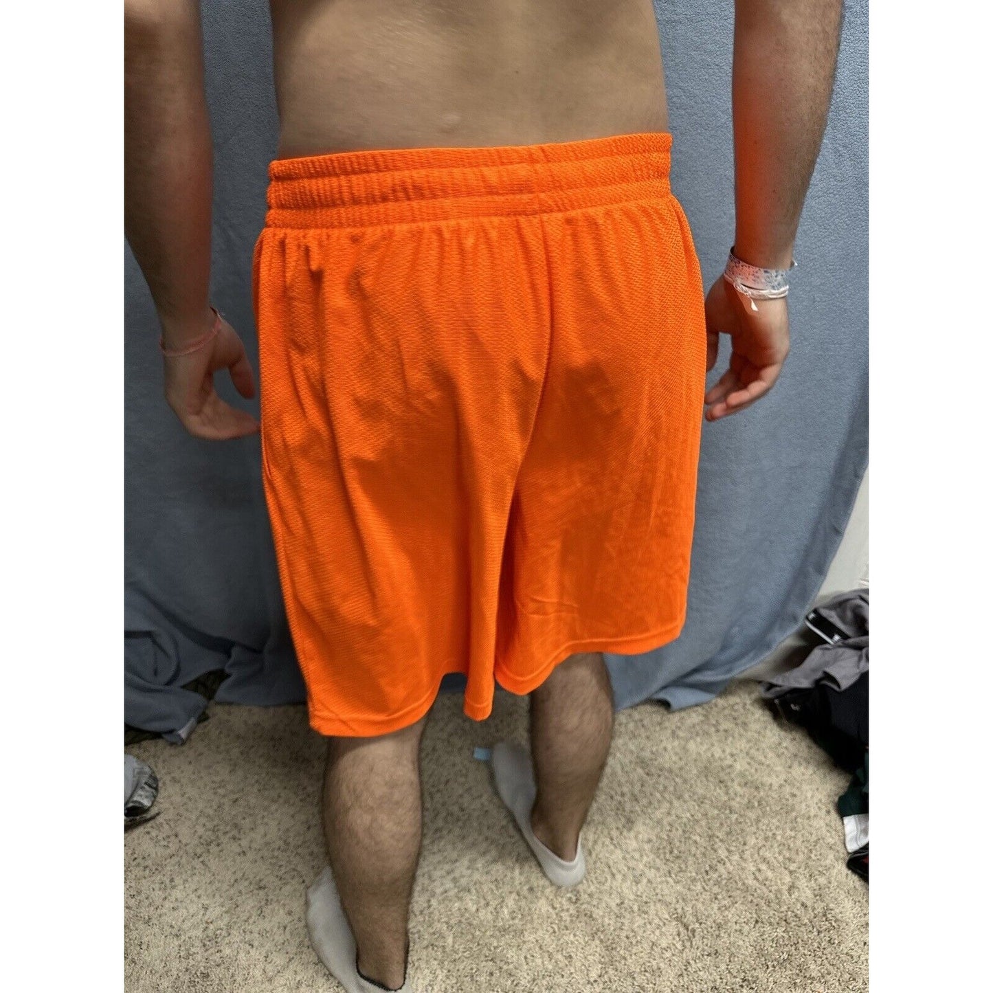 Men’s Neon Orange Starter Medium Athletic Shorts With Pockets