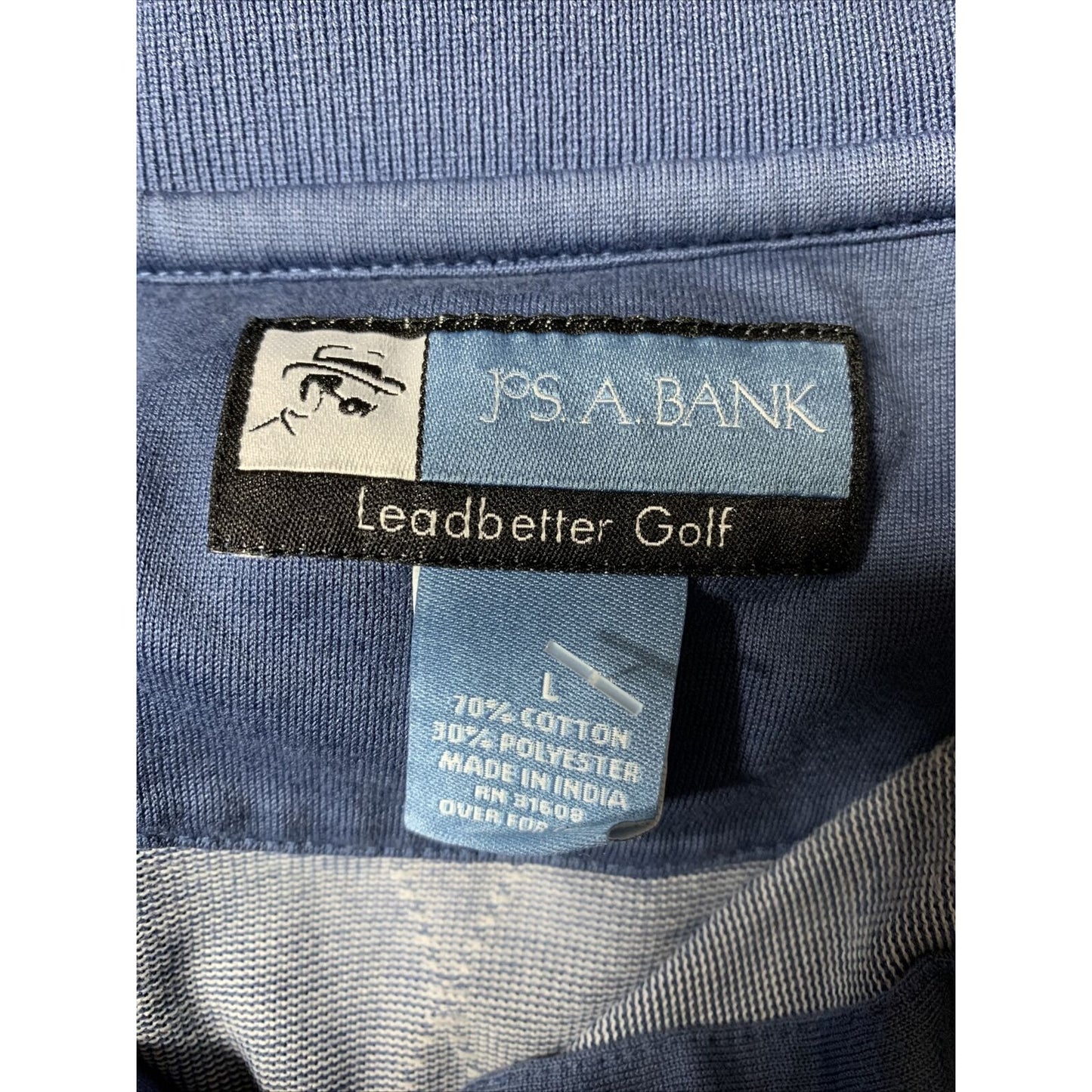 Jos A Bank Leadbetter Men Polo Shirt Short Sleeve Golf Blue Cotton Pinpoint L