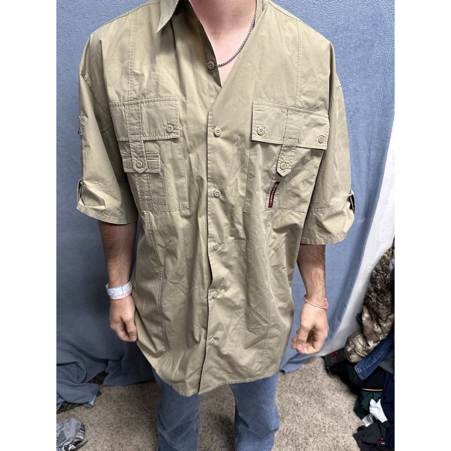 Men’s Khaki Raider Jean Company Large Short Sleeve Button Up Shirt
