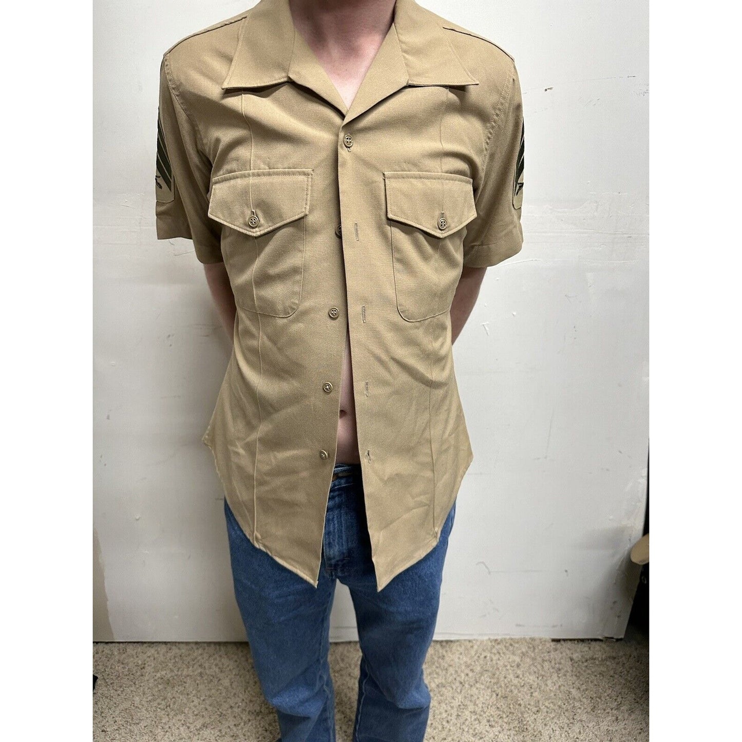 usmc marines defense logistics 15 1/2 short sleeve dress shirt e-5 sergeant rank