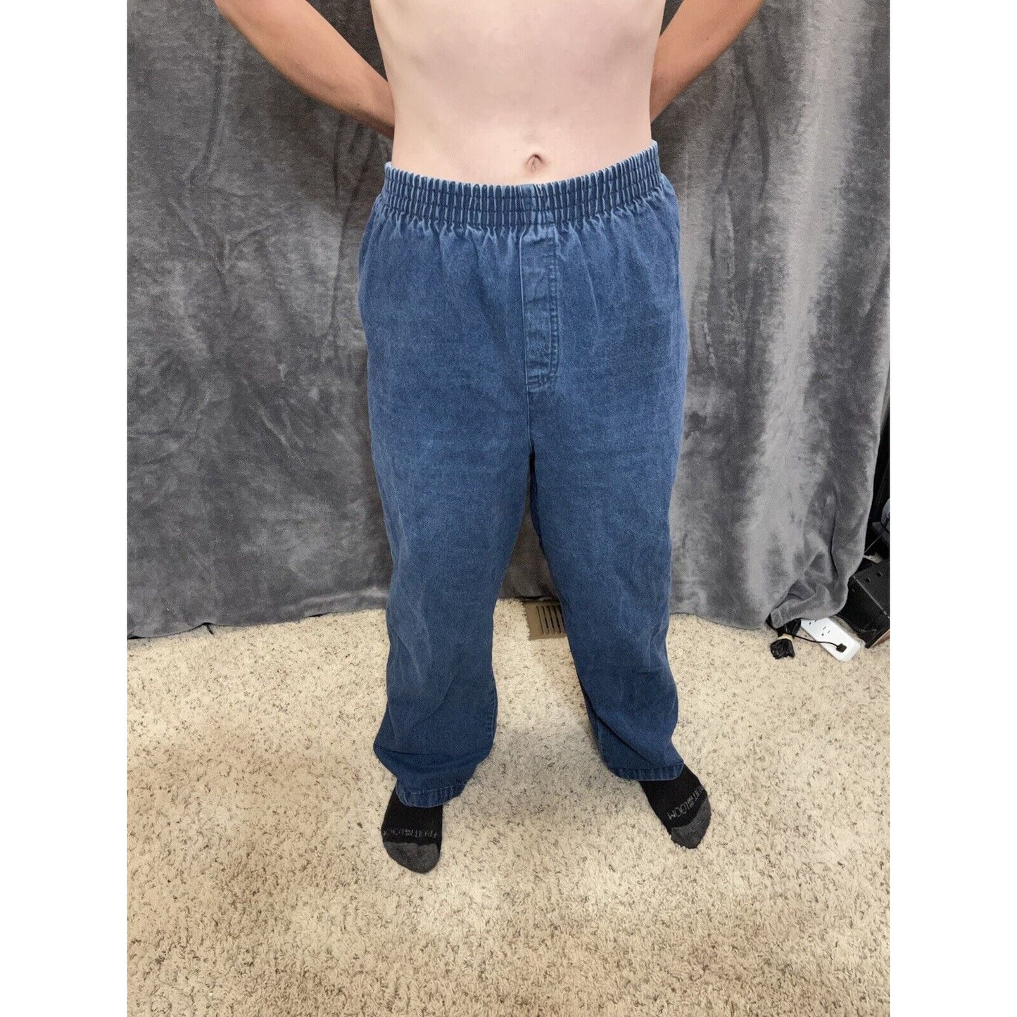 women's french laundry woman 22W short blue jeans elastic waist