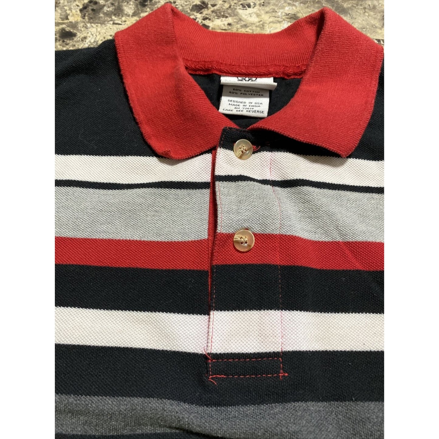 Beyond the Limit Men’s Large Red White & Black Stripes Cotton Blend Polo Shirt