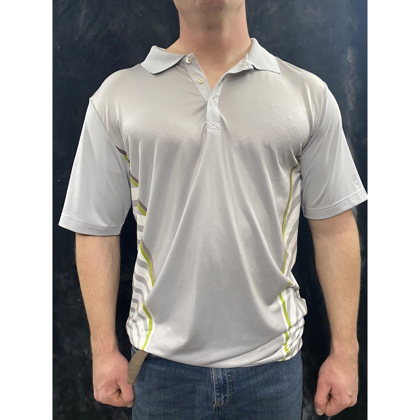 Men's Fila Sport Golf Shirt Size Medium Silver Short Sleeves Polo Vent Shirt