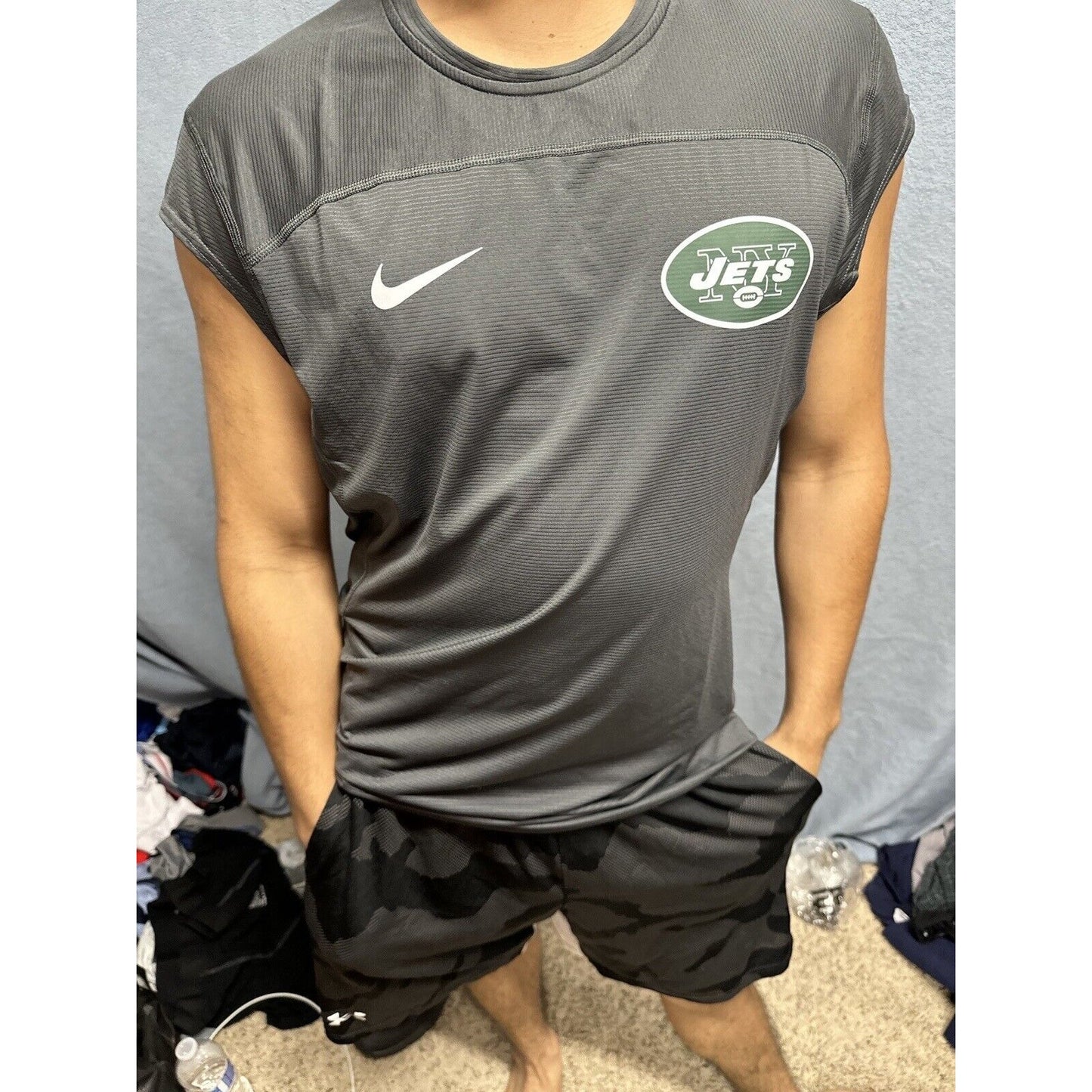 Men’s NFL On Field Apparel Muscle Shirt Gray New York Jets Shirt Large